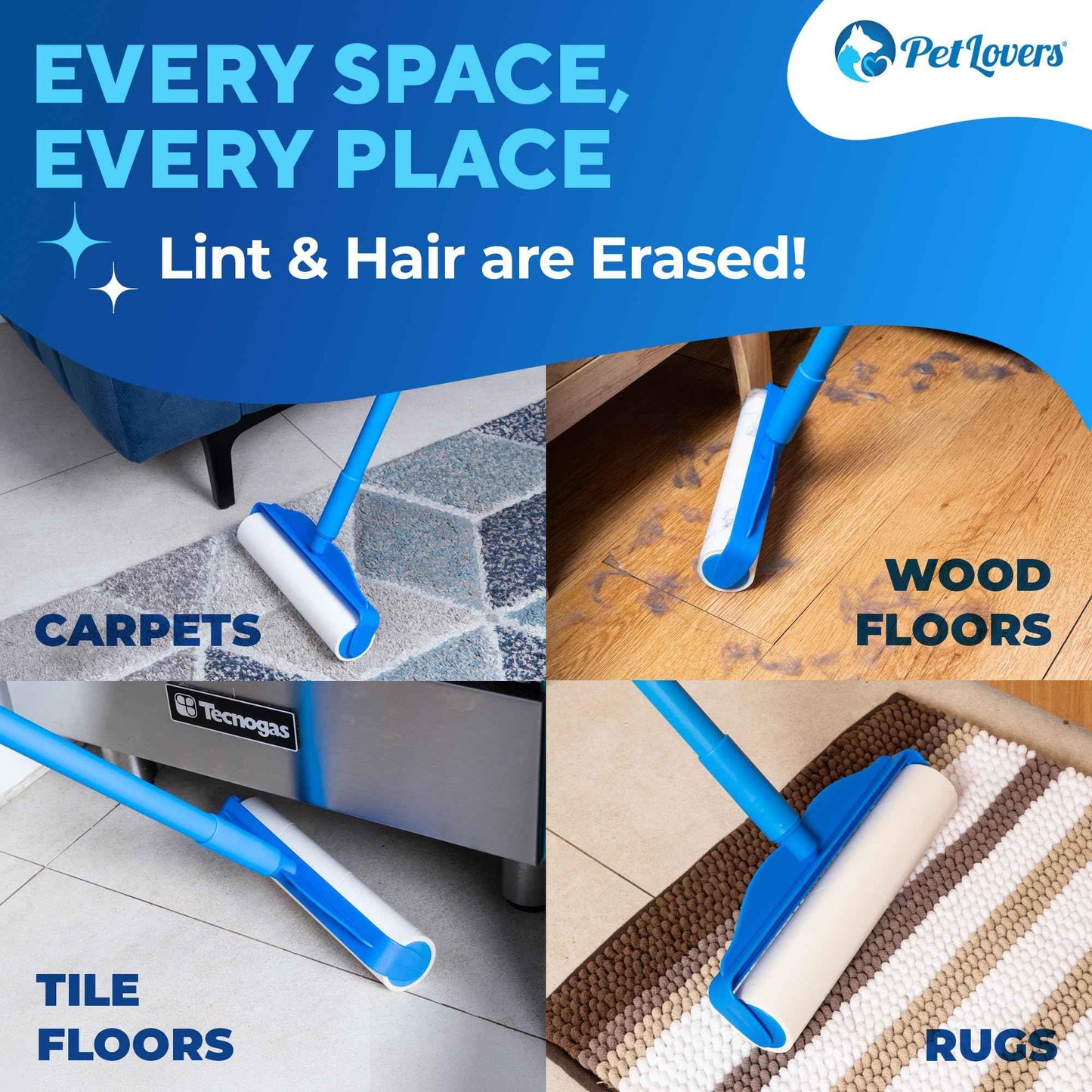 PetLovers Extra Sticky Lint Roller Mega Value Set 450 Sheets for Pet Hair Removal and Clothes, Dog and Cat Lint Remover 5 Pack