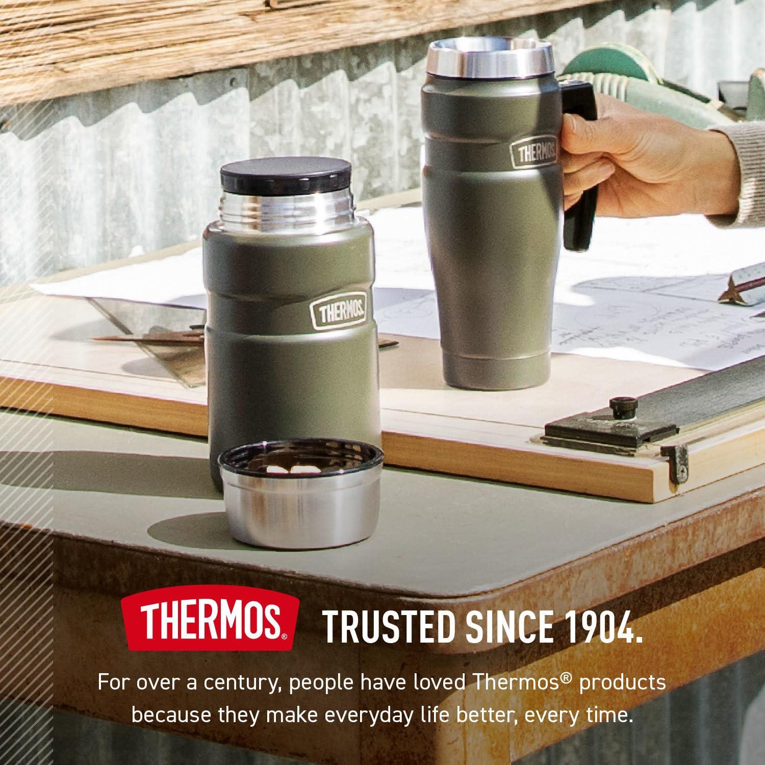 THERMOS Stainless King Vacuum-Insulated Food Jar with Spoon, 16 Ounce, Army Green - Jlhbookstore.store
