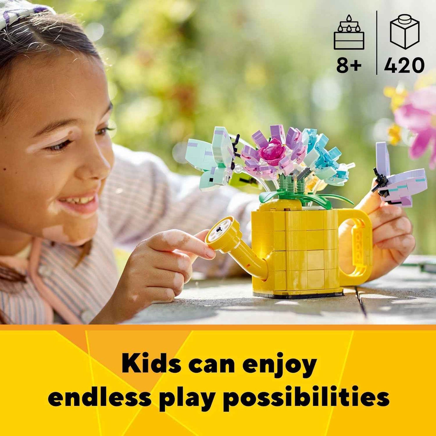 LEGO Creator 3 in 1 Flowers in Watering Can Building Toy Set - Fun, Creative Activity for Kids, Girls and Boys, Ages 8+ - Building Options for Rain Boots or Birds - Cute Birthday Gift Idea - 31149