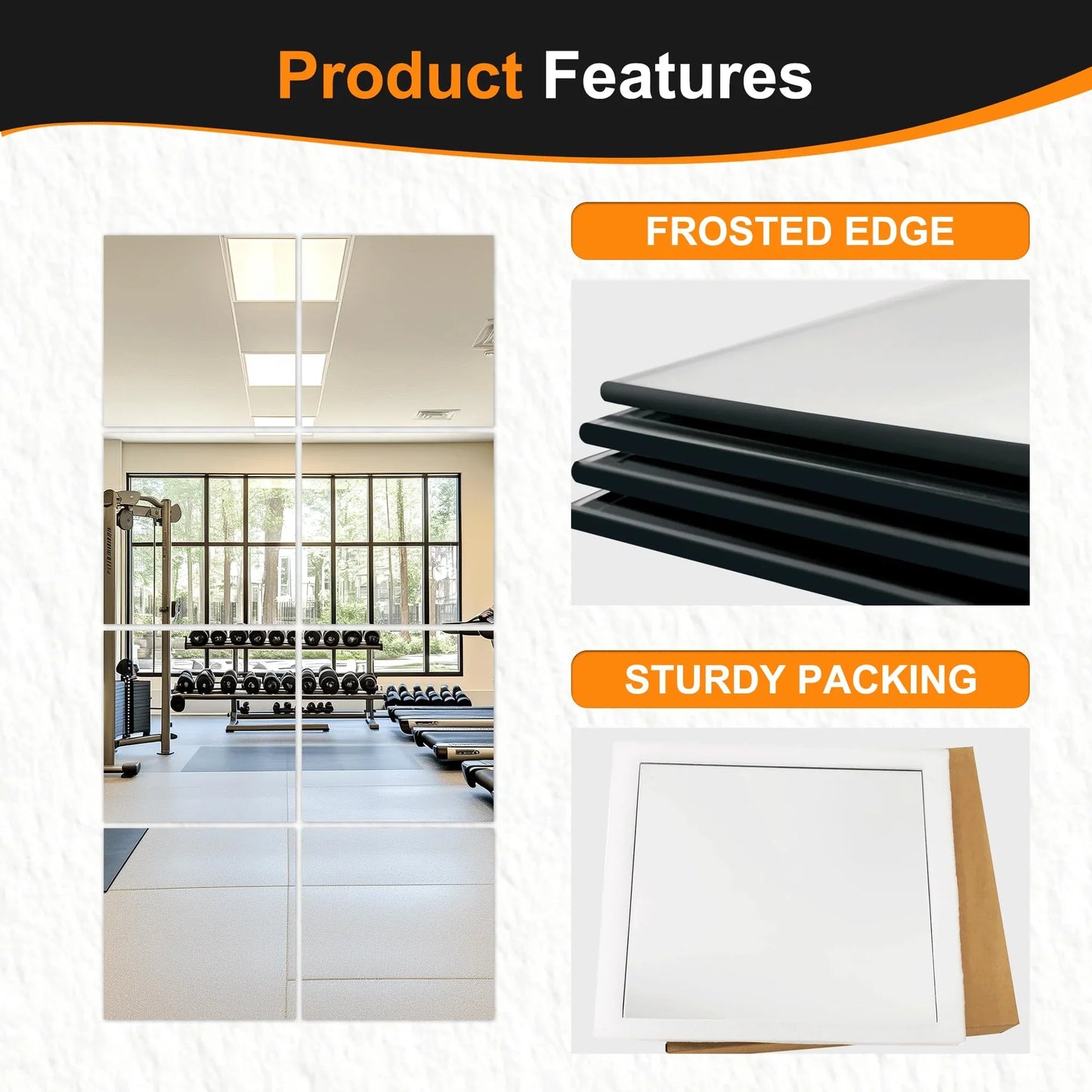 Delma Home Gym Mirrors, 12'' x 12'' Glass Mirror Tiles (16 PCS), Square Large Wall Mirror for Home Gym, Bedroom, Door,Bathroom, Frameless Mirror Sets - Jlhbookstore.store