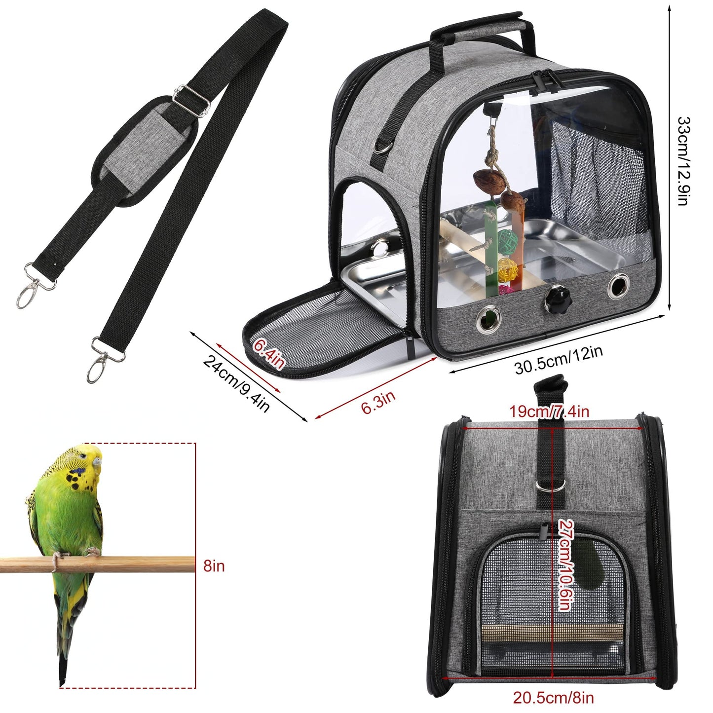 SUERTREE Bird Carrier Bag With Stand, Lightweight Backpack for Parrot, Portable Travel Cage, Pet Transparent Breathable Carrier