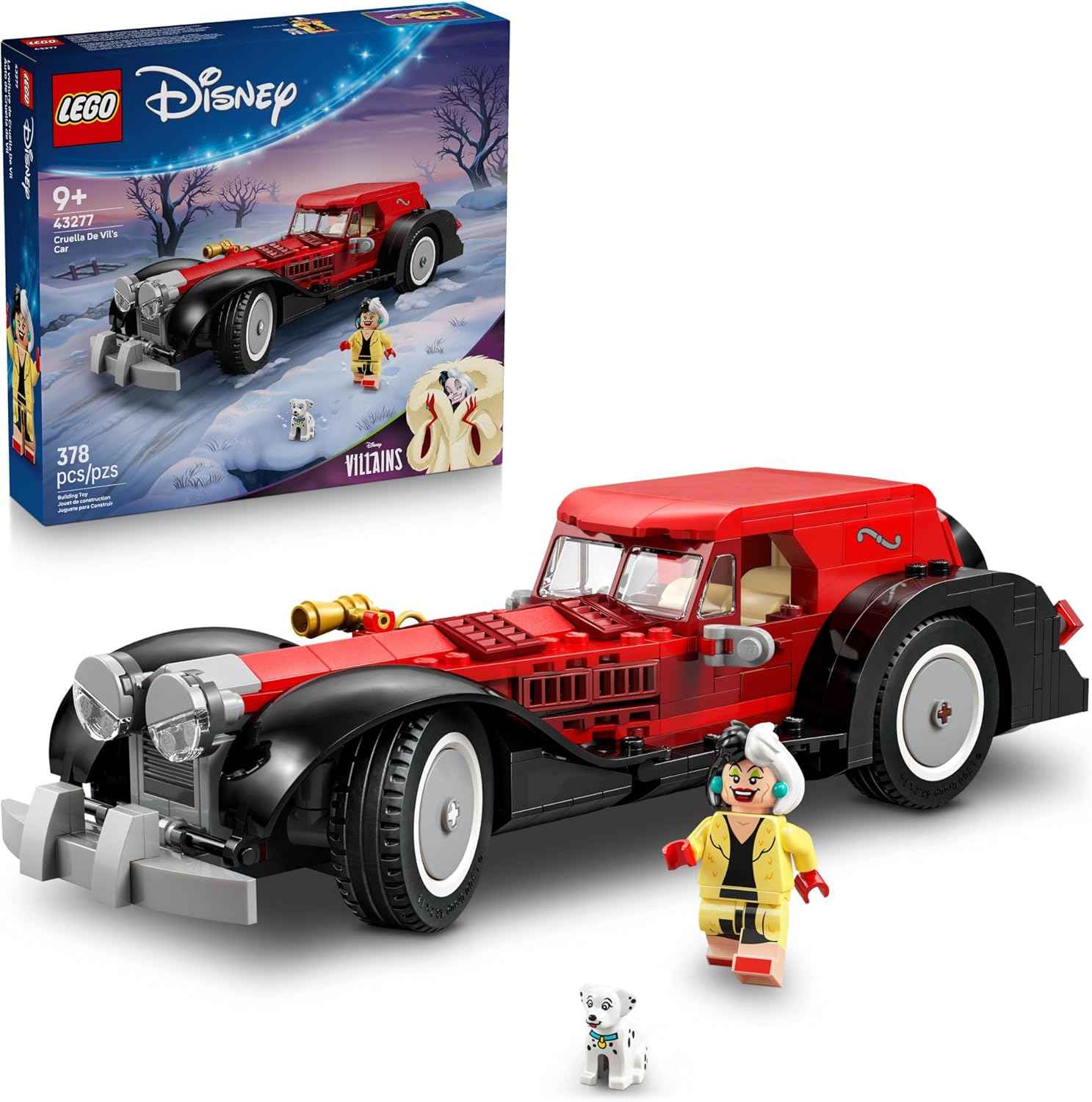 LEGO Disney Cruella De Vil’s Car Building Toy - 101 Dalmations Pretend Play Vehicle Building Set for Girls & Boys, Ages 9+ - Gift Idea for Birthdays - 43277