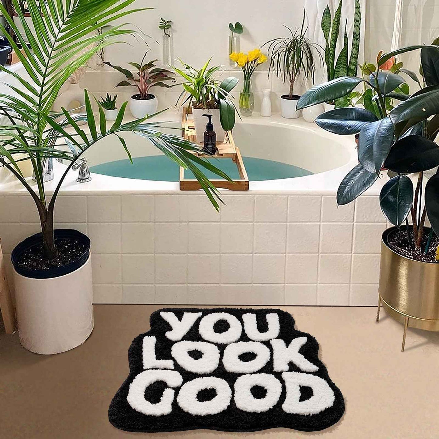 You Look Good Bath Mat Green Bathroom Rugs Funny Cute Bathroom Decor Preppy Small Cool Rug Non Slip Microfiber Washable Absorbent Shower Rug, 25”x21”…