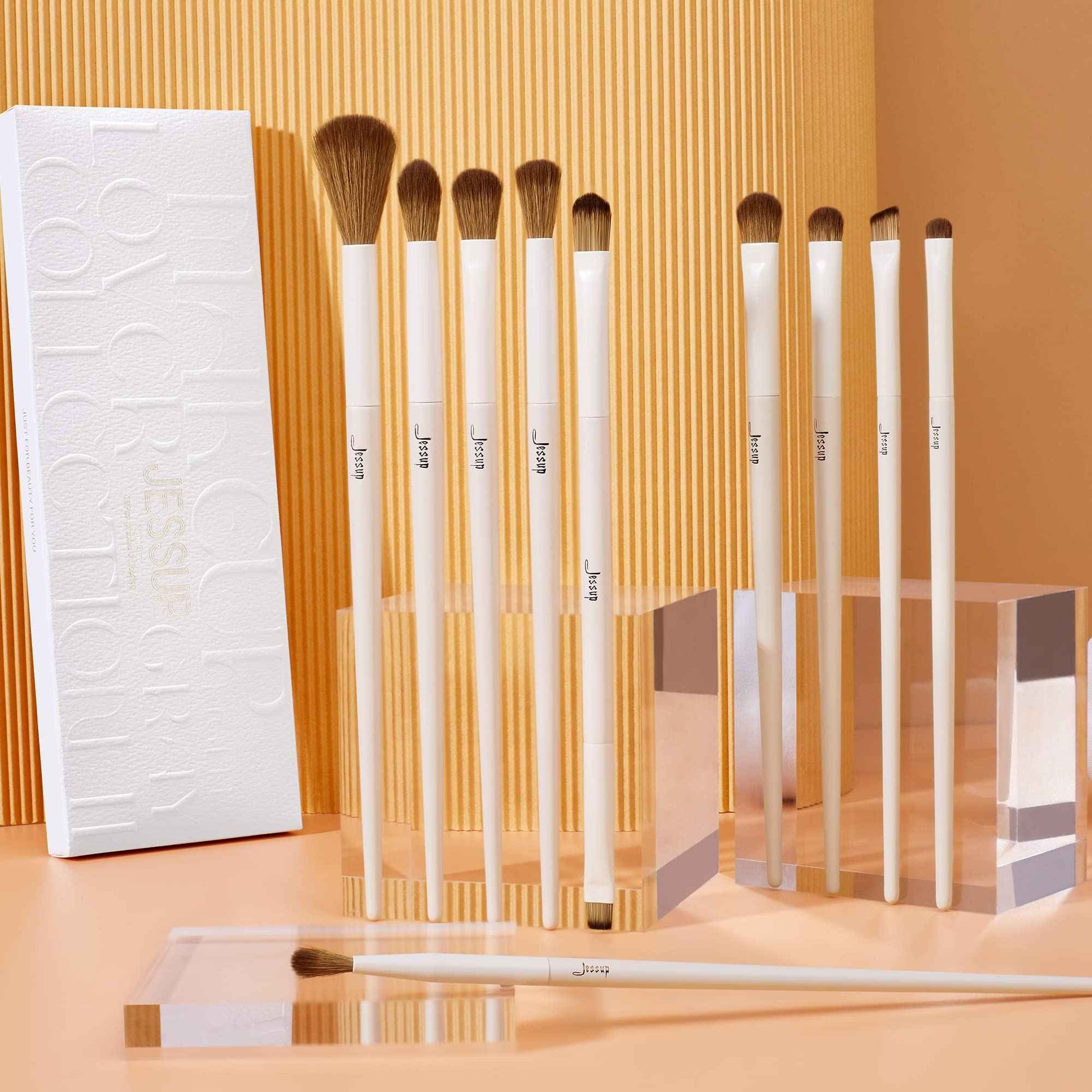 Jessup Makeup Brushes 14Pcs Makeup Brush Set Premium Synthetic Powder Foundation Contour Blush Concealer Eye Shadow Blending Liner Make Up Brush Kit Light Grey T329