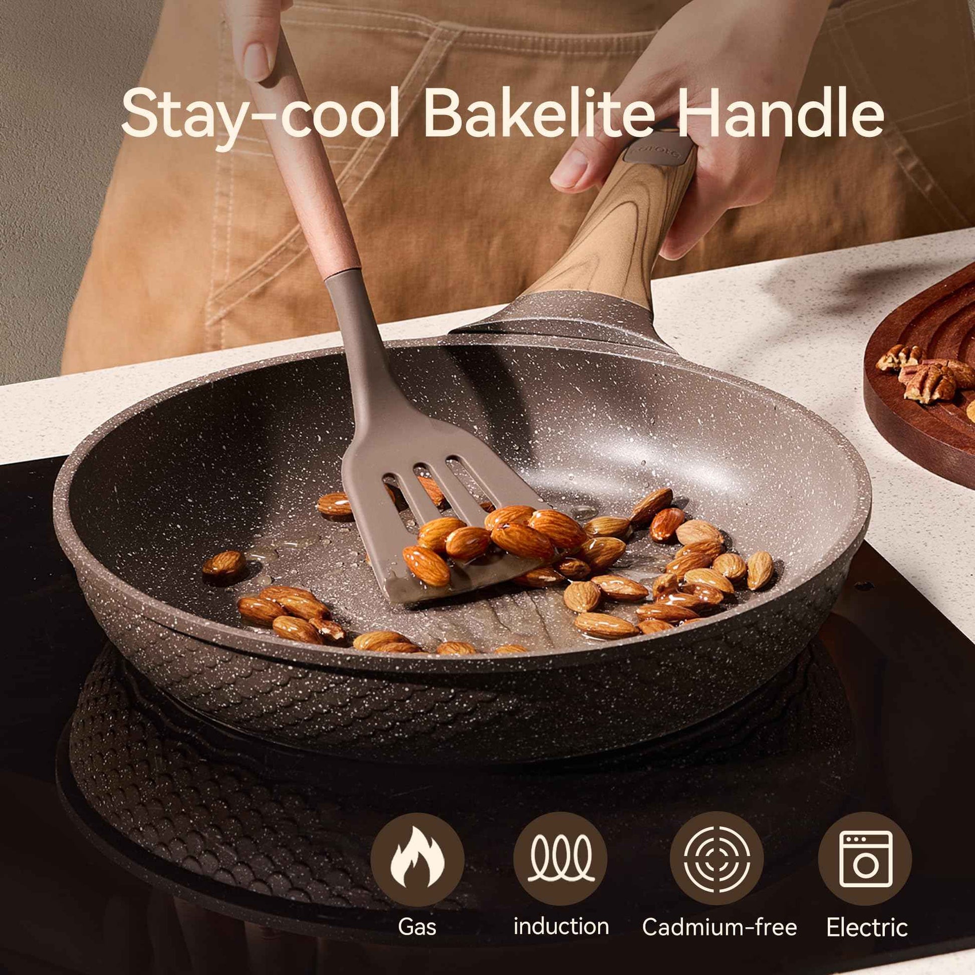 CAROTE Non Stick Frying Pan Skillet Set, Omelet Pan, Healthy Non Toxic Granite Chef Pan, Induction Compatible Egg Frying Pan with Heat-Resistant Handle, PFOA-Free,Black, 8"+10"+12"