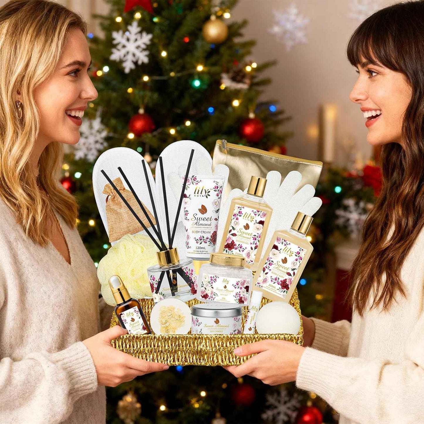 25Pcs Christmas Gifts for Women - Luxury Bath and Body Spa Gift Basket for Women with Necklace | Relaxing Care Kit Valentine's Mothers Day Gifts for Mom Gift Baskets for Anniversary or Bridal Shower