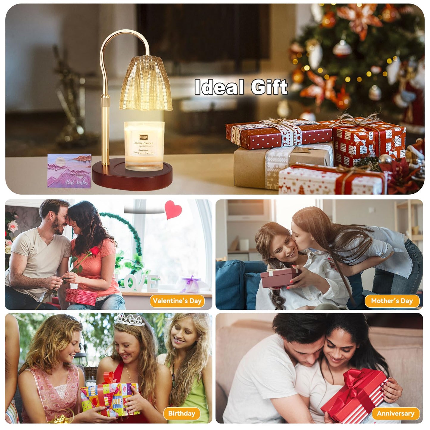 Candle Warmer Lamp with 3 Bulbs, Adjustable Height Dimmable Candle Warmer with Timer, Candle Lamp with Charming Gift Box Ribbon,Birthday Gifts for Women Mom, House Warming Gifts New Home Decor jlhbookstore.store