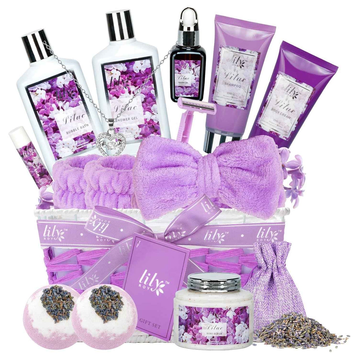 25Pcs Christmas Gifts for Women - Luxury Bath and Body Spa Gift Basket for Women with Necklace | Relaxing Care Kit Valentine's Mothers Day Gifts for Mom Gift Baskets for Anniversary or Bridal Shower