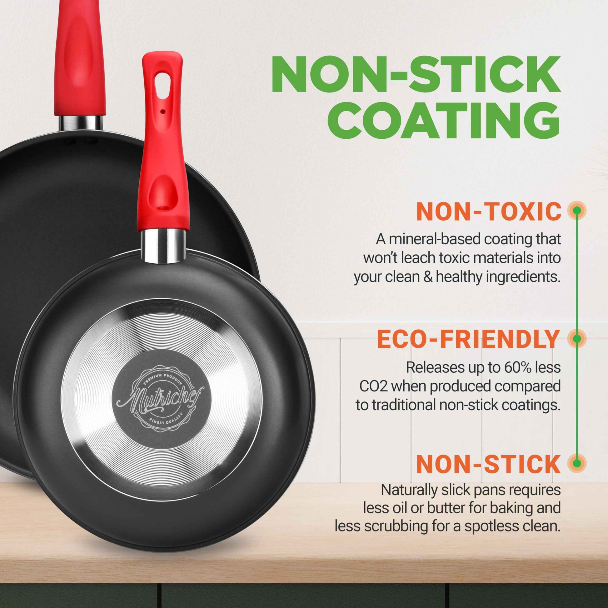 NutriChef 3-Piece Nonstick Kitchen Oven Baking Pans - Premium & Stylish Non-Stick Steel, Commercial Grade Restaurant Quality Metal Bakeware with Red Silicone Handles - Easy to Clean, NCSBS3S