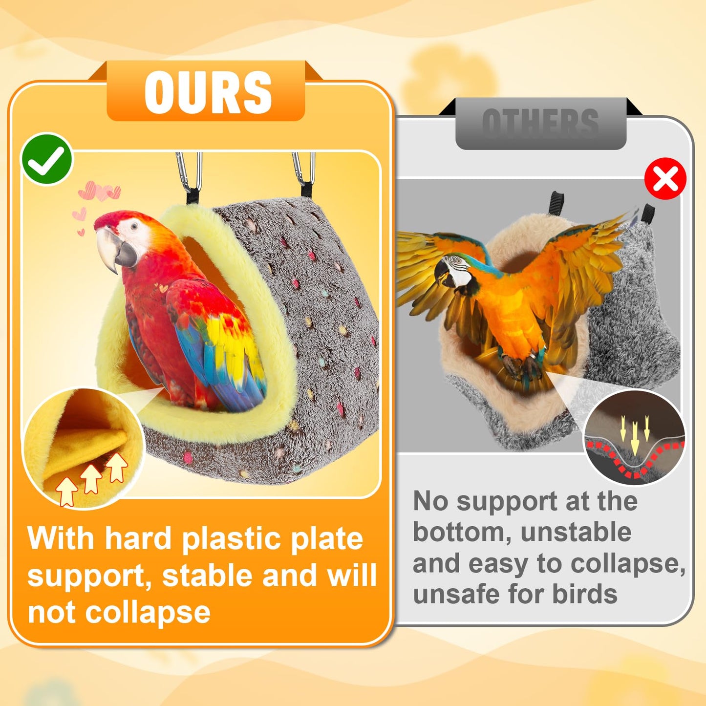 MEWTOGO Medium Winter Warm Bird Nest for Cage - Comfortable Birds Bed with Support Plate, Hanging Shed Hideaway Hammock Hut Gift for Macaws African Grey Amazon Parrots