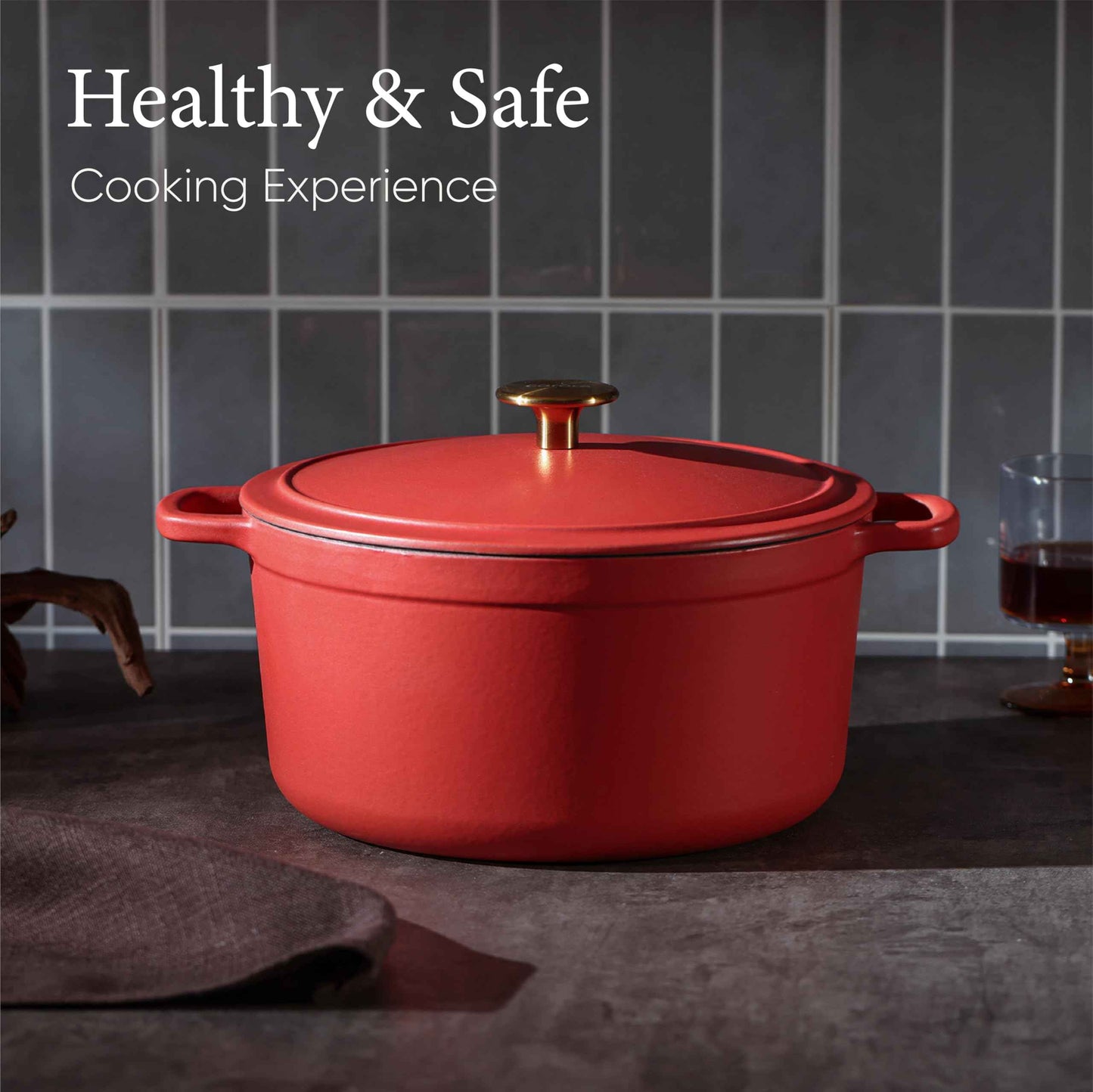 CAROTE Cast Iron Dutch Oven Pot with Lid, Enameled Dutch Oven for Sourdough Bread Baking, Dual Handles, Heavy-Duty Cast Iron Pot, 5QT, White