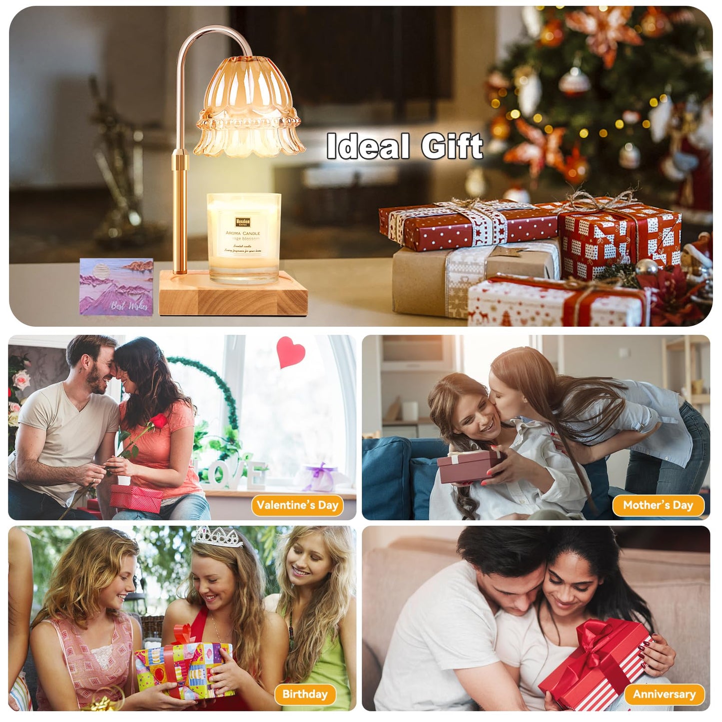 Candle Warmer Lamp with 3 Bulbs, Adjustable Height Dimmable Candle Warmer with Timer, Candle Lamp with Charming Gift Box Ribbon,Birthday Gifts for Women Mom, House Warming Gifts New Home Decor jlhbookstore.store