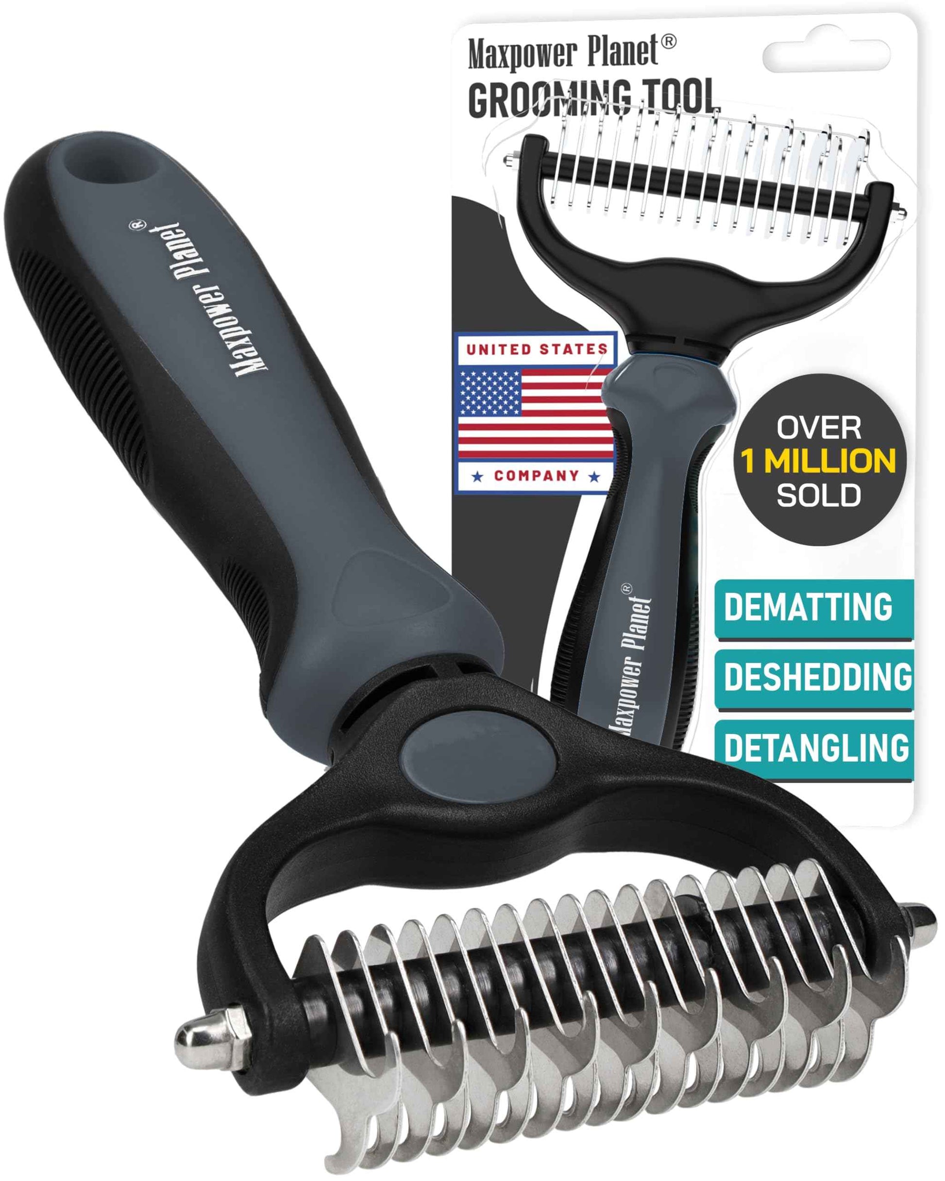 Maxpower Planet Pet Grooming Brush - Double Sided Shedding and Dematting Undercoat Rake Comb for Dogs and Cats,Extra Wide (B1 - Rake, Gloves & Comb, Large)