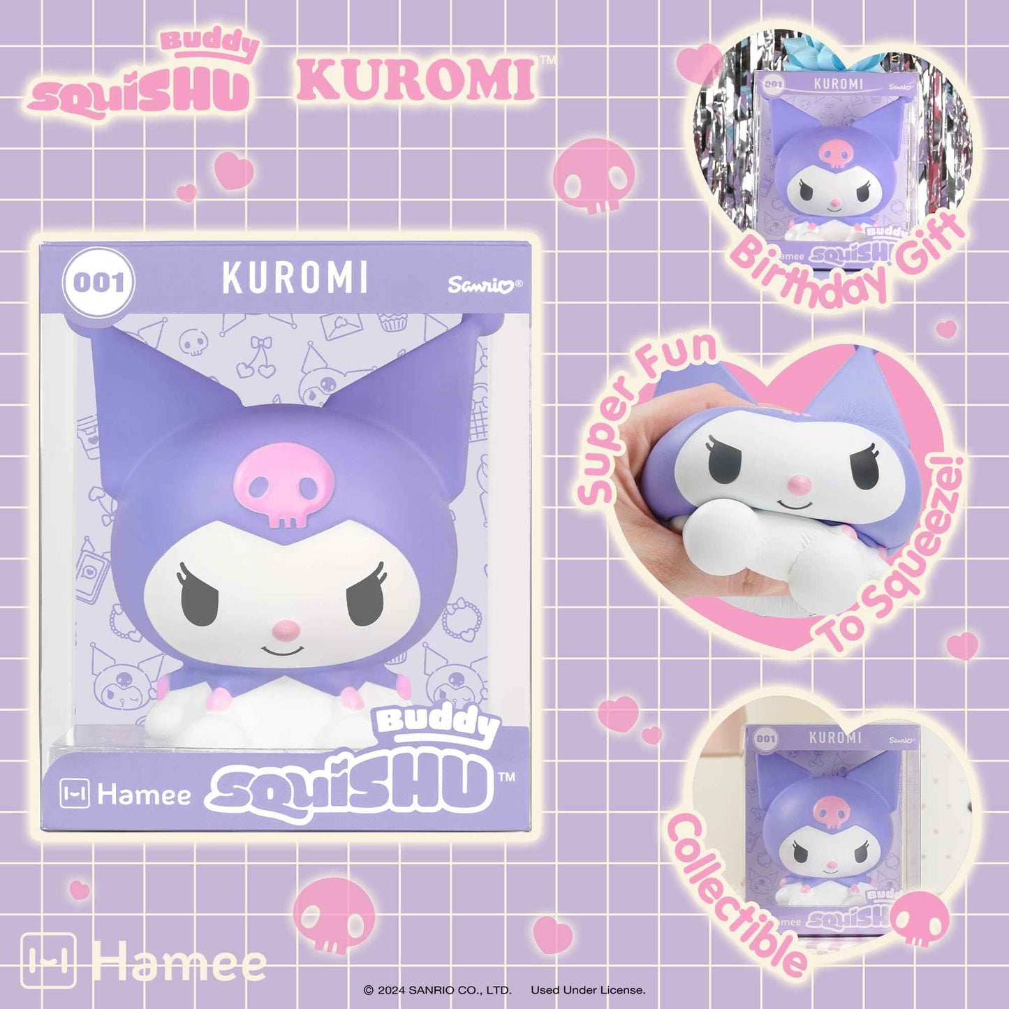 Hamee SquiSHU Buddy Hello Kitty and Friends Kuromi, Cute Birthday Gift, Official Merchandise, Toys for Kids & Adult, Model Jumbo Squishy for Collectors