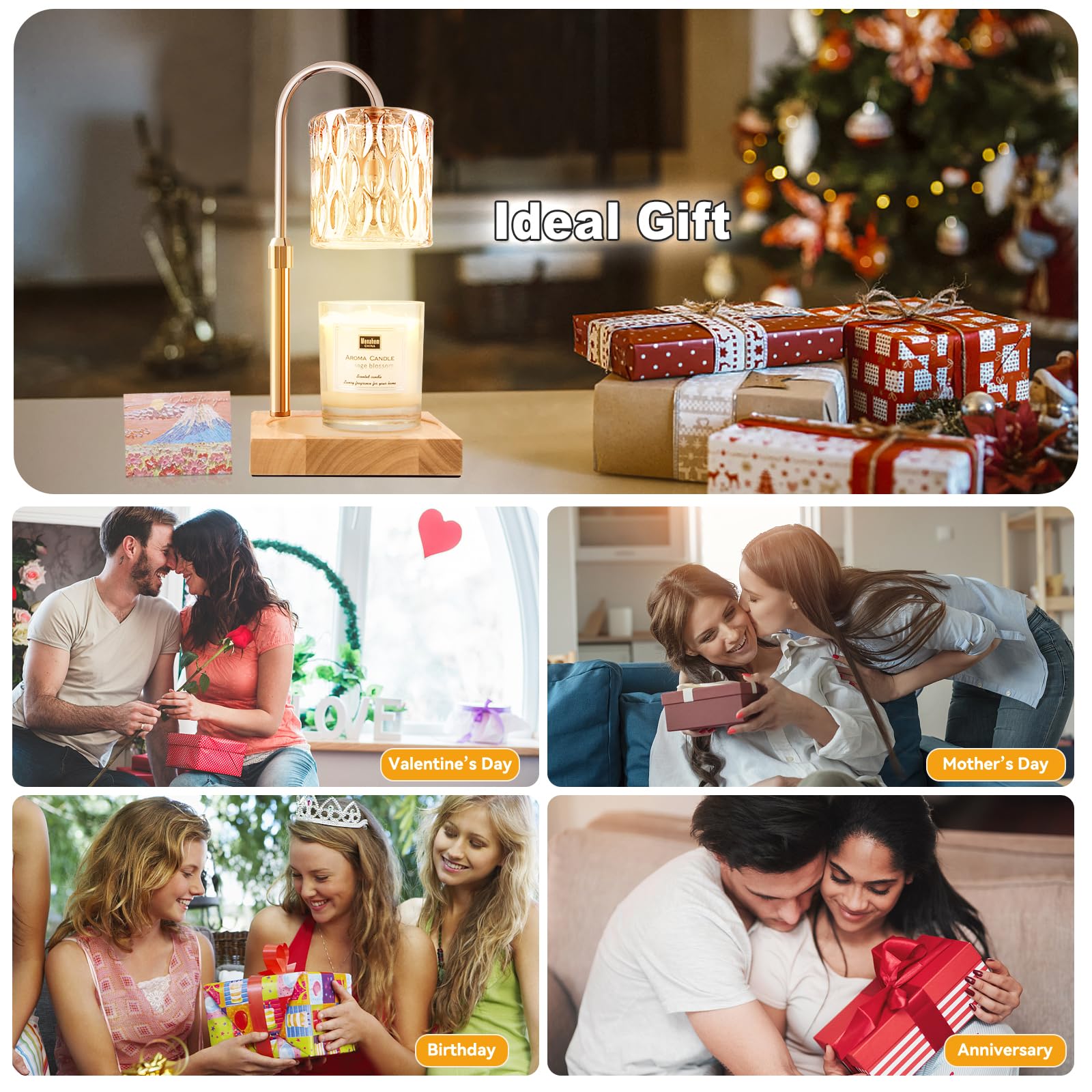 Candle Warmer Lamp with 3 Bulbs, Adjustable Height Dimmable Candle Warmer with Timer, Candle Lamp with Charming Gift Box Ribbon,Birthday Gifts for Women Mom, House Warming Gifts New Home Decor jlhbookstore.store