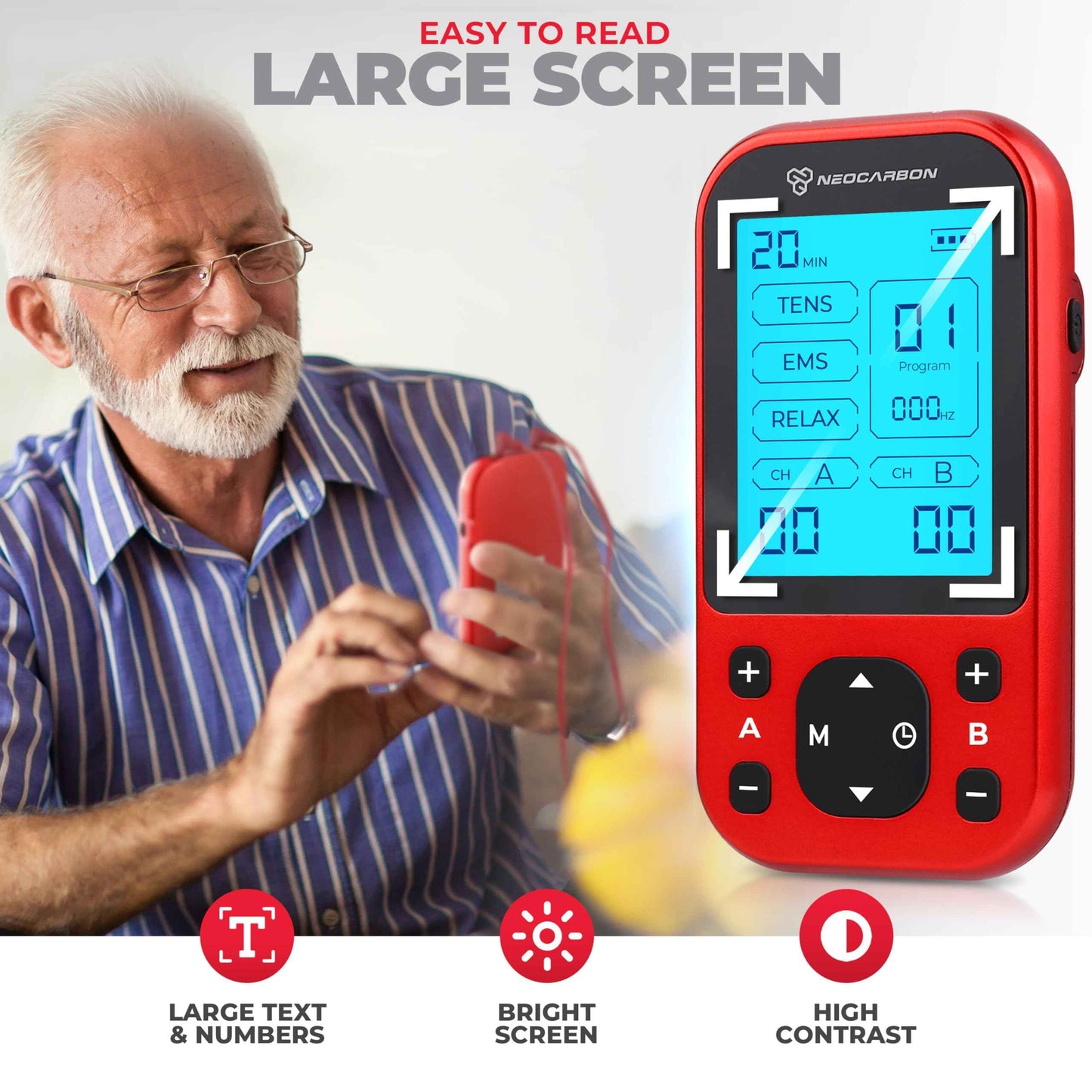 TENS Unit Muscle Stimulator Pro for Back Pain Relief, Shoulder Recovery and Physical Therapy, Electronic EMS Massager Machine with PMS Pulse for Effective Shock Therapy, Black