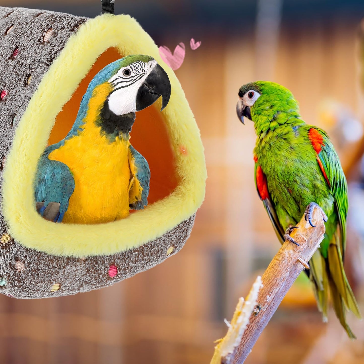 MEWTOGO Medium Winter Warm Bird Nest for Cage - Comfortable Birds Bed with Support Plate, Hanging Shed Hideaway Hammock Hut Gift for Macaws African Grey Amazon Parrots