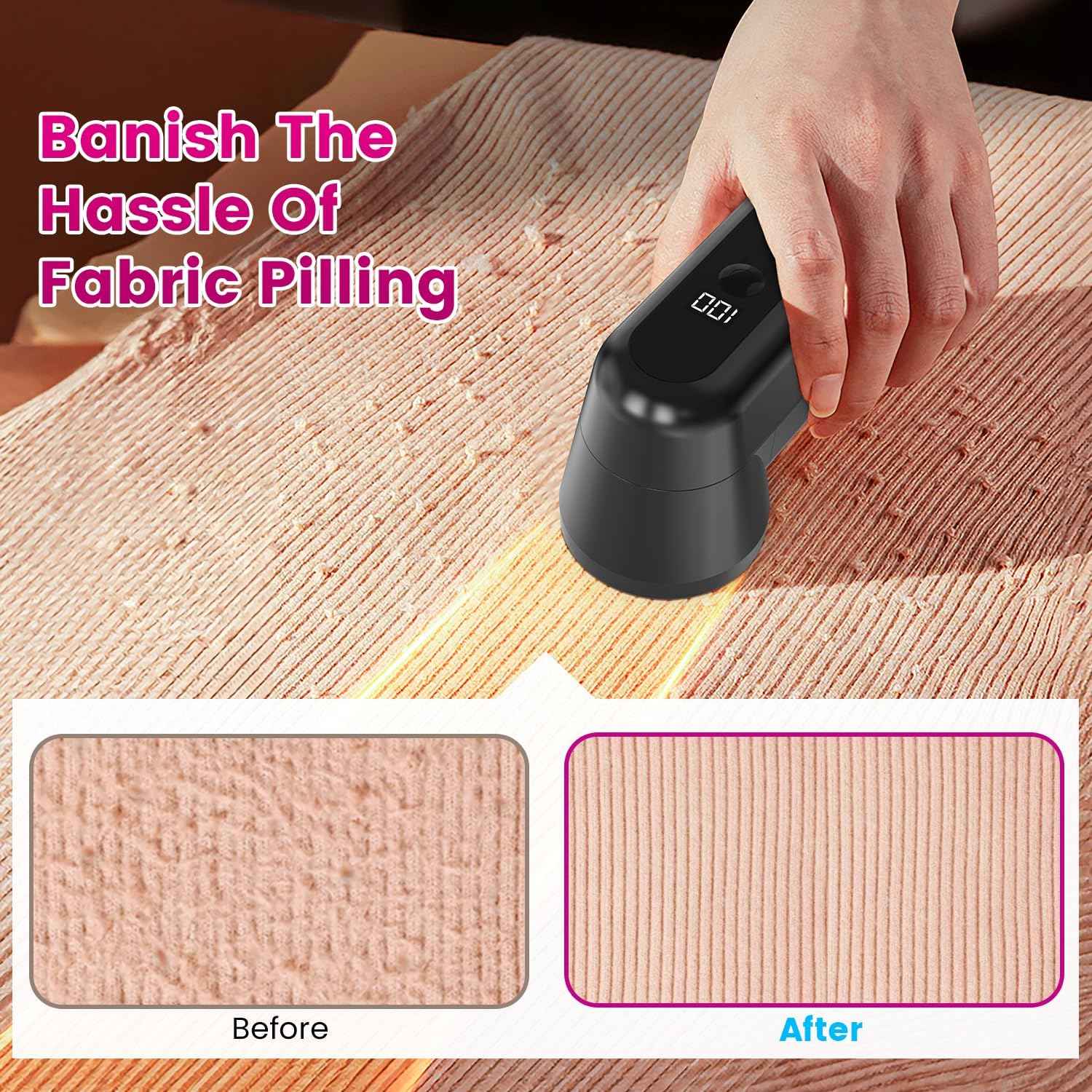 Fabric Shaver, Ziitty Lint Remover for Clothes, Type-C Rechargeable Lint Shaver with LCD Display & 6-Blade, Sweater Shavers to Remove Pilling，Fuzz Remover Fabric Shaver for Clothing and Furniture