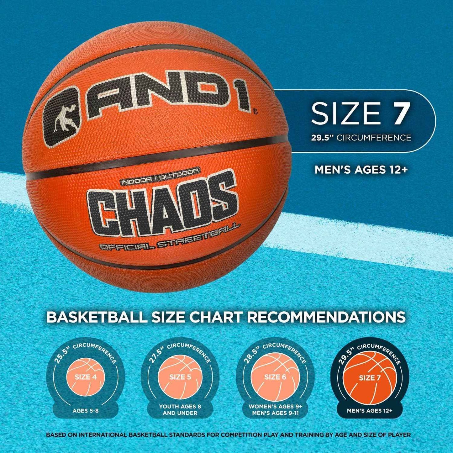 AND1 Fantom Rubber Basketball: Official Regulation Size 7 (29.5 inches) - Deep Channel Construction Streetball, Made for Indoor Outdoor Basketball Games