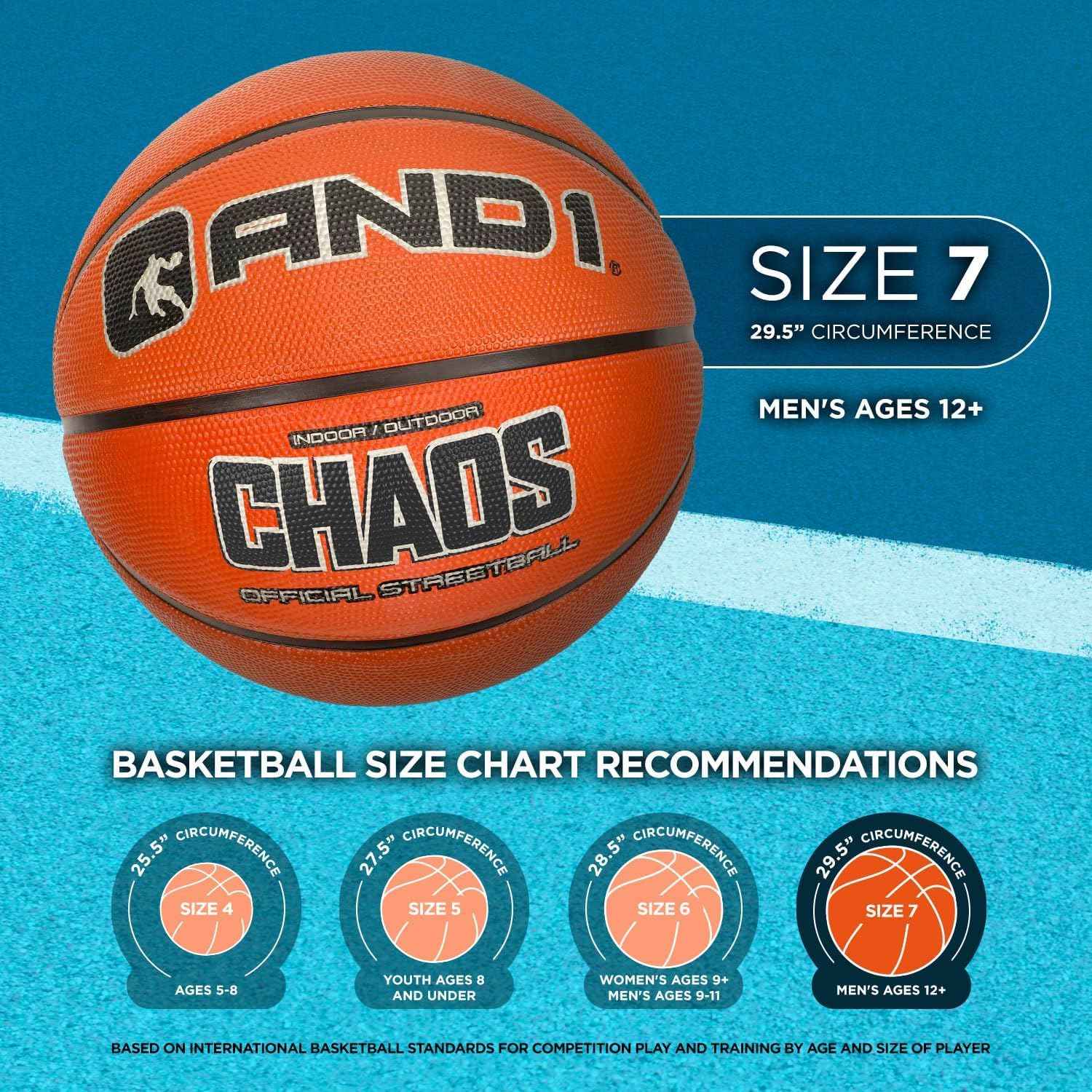 AND1 Fantom Rubber Basketball: Official Regulation Size 7 (29.5 inches) - Deep Channel Construction Streetball, Made for Indoor Outdoor Basketball Games