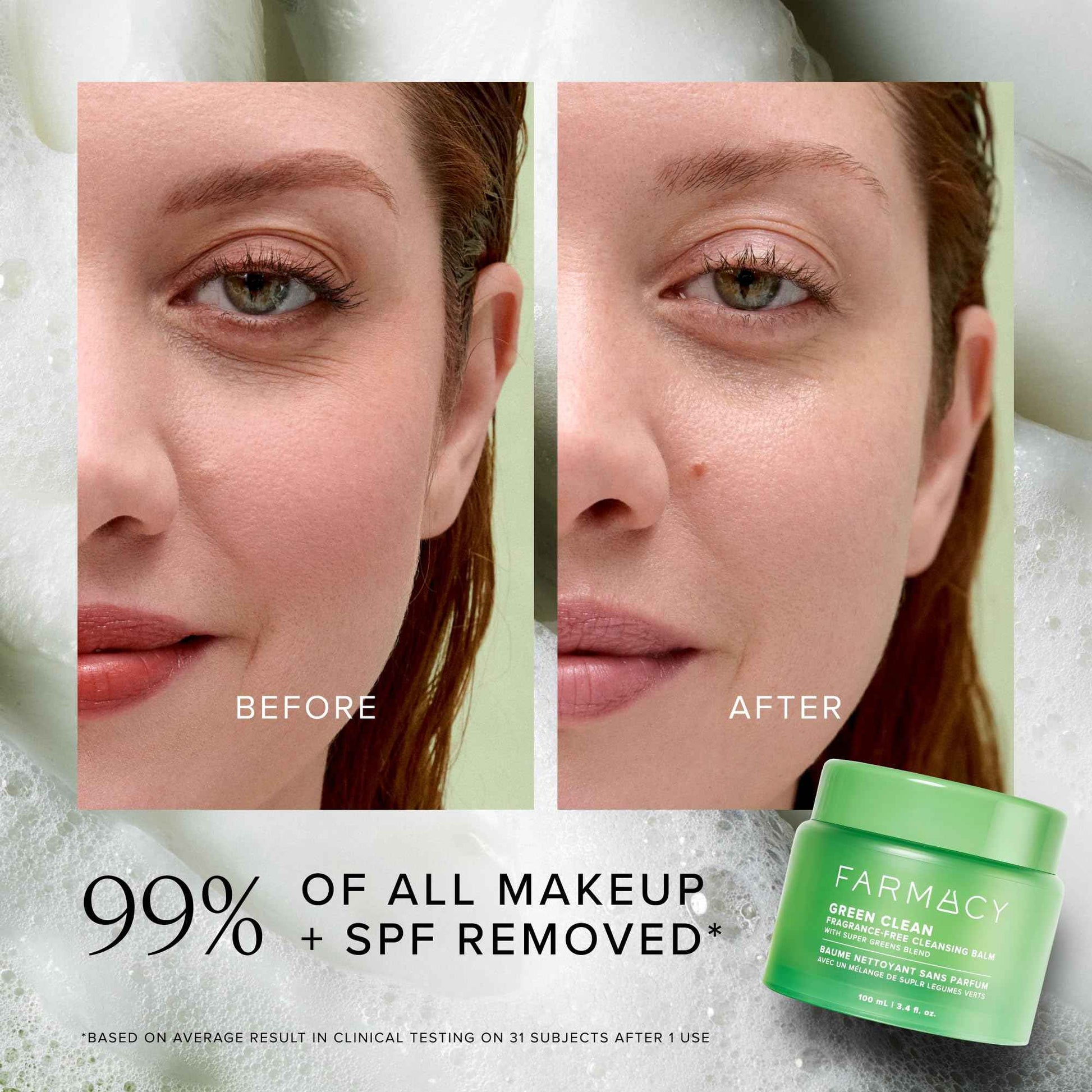 Farmacy Makeup Remover Cleansing Balm - Green Clean Waterproof Makeup Remover + Oil Based Cleanser - Gentle Exfoliating Double Cleanser - Melts From Balm to Milky Lather (50ml)