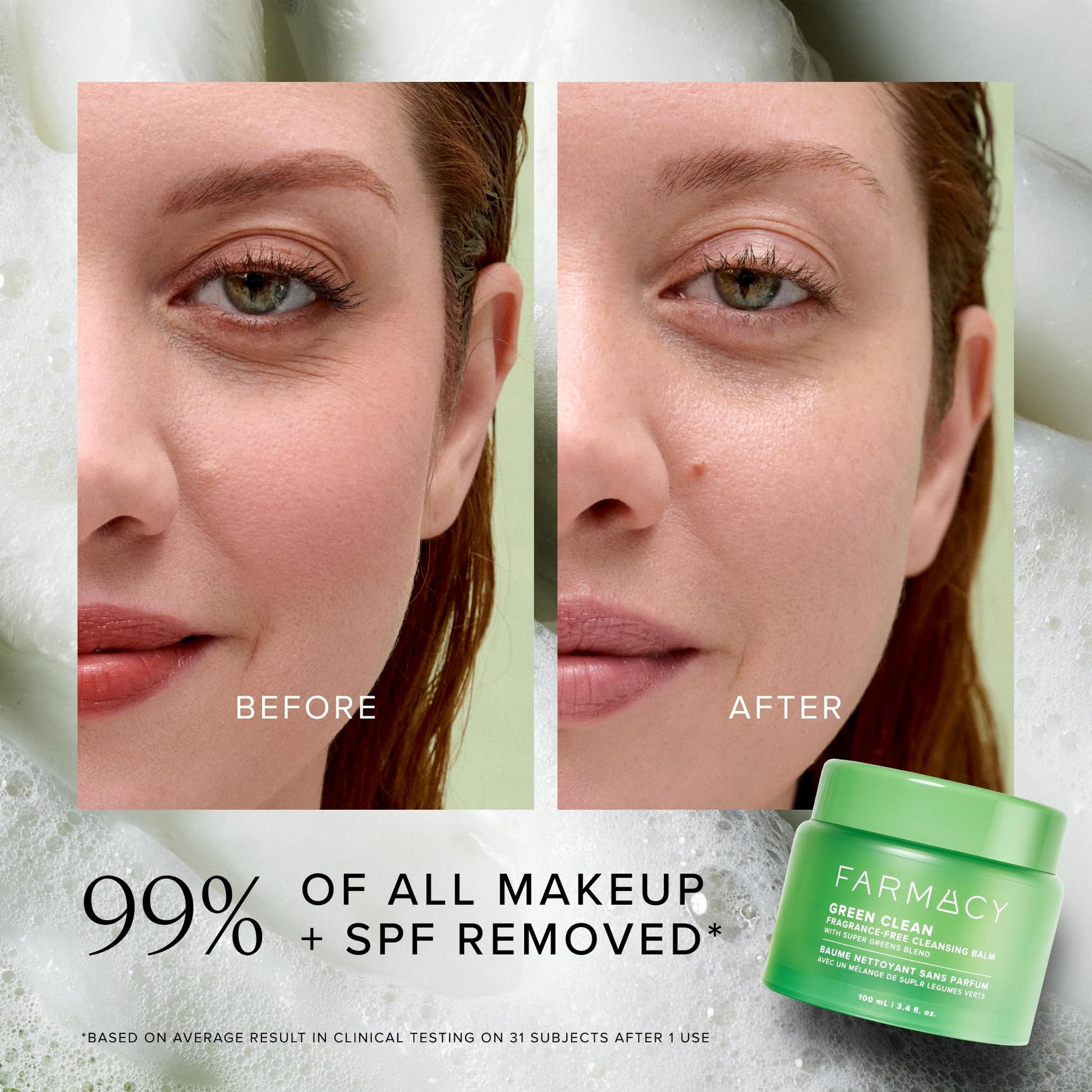 Farmacy Makeup Remover Cleansing Balm - Green Clean Waterproof Makeup Remover + Oil Based Cleanser - Gentle Exfoliating Double Cleanser - Melts From Balm to Milky Lather (50ml) jlhbookstore.store