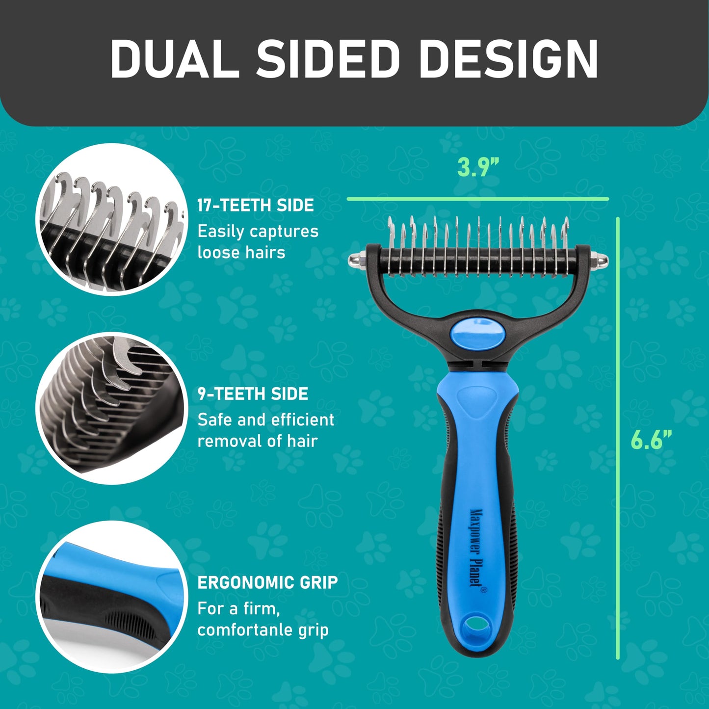 Maxpower Planet Pet Grooming Brush - Double Sided Shedding and Dematting Undercoat Rake Comb for Dogs and Cats,Extra Wide (B1 - Rake, Gloves & Comb, Large) jlhbookstore.store