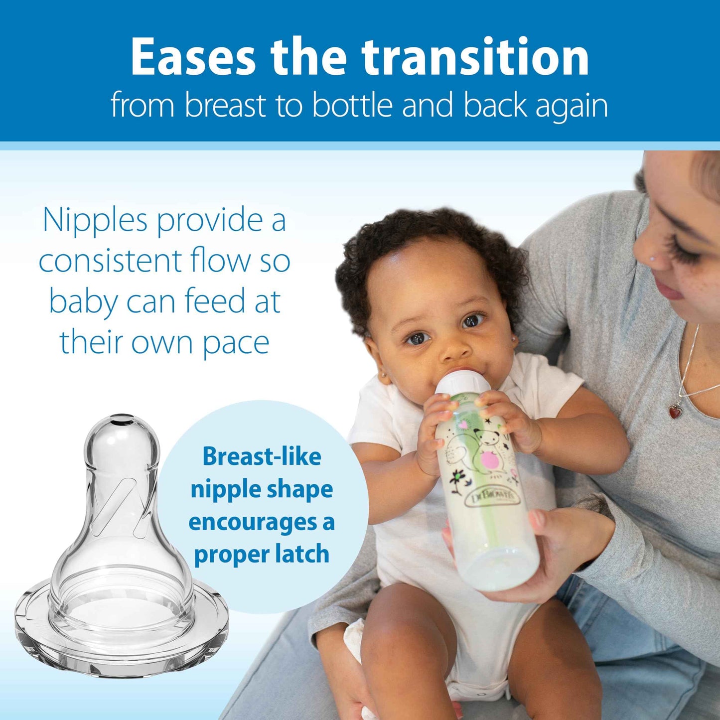 Dr. Brown's Natural Flow Anti-Colic Options+ Narrow Baby Bottle, Goat and Squirrel, 8 oz/250 mL, with Level 1 Slow Flow Nipple, BPA Free, 0m+, 2-Pack