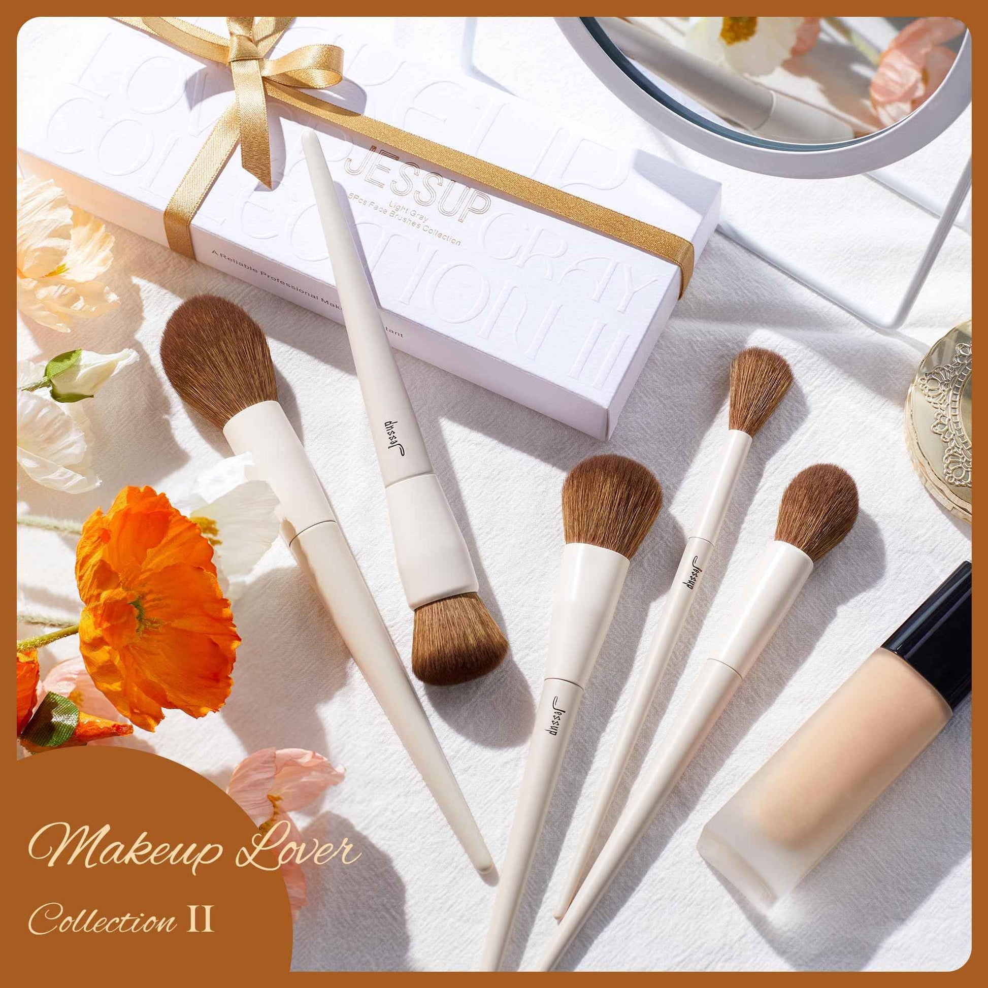 Jessup Makeup Brushes 14Pcs Makeup Brush Set Premium Synthetic Powder Foundation Contour Blush Concealer Eye Shadow Blending Liner Make Up Brush Kit Light Grey T329