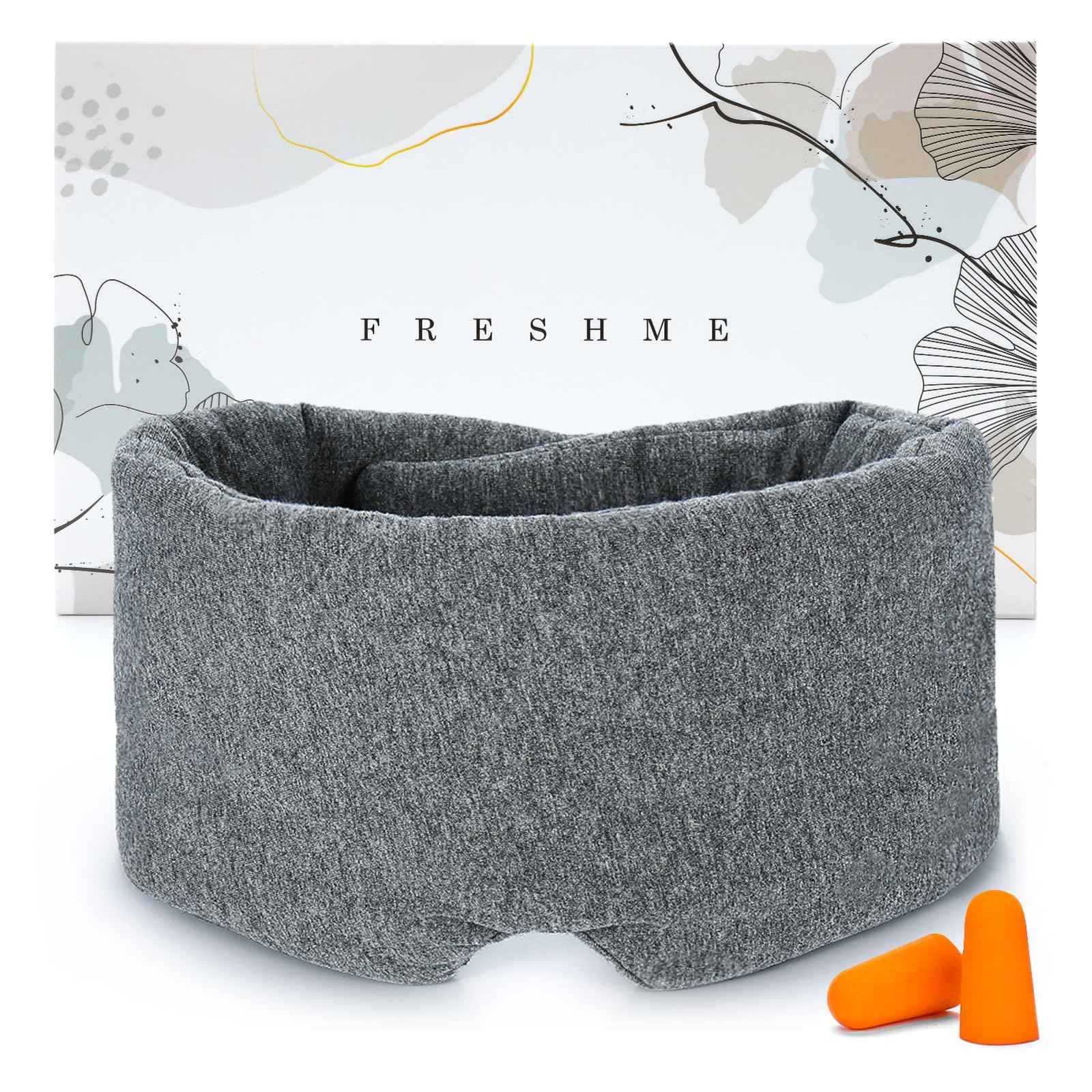 FRESHME Cotton Sleep Eye Mask for Women Men - 100% Blocking Light Travel Blindfold, Soft Zero Pressure Grey Eyes Cover with Adjustable Velcro Strap for Side Sleeper Night Sleeping, Work Nap and Yoga