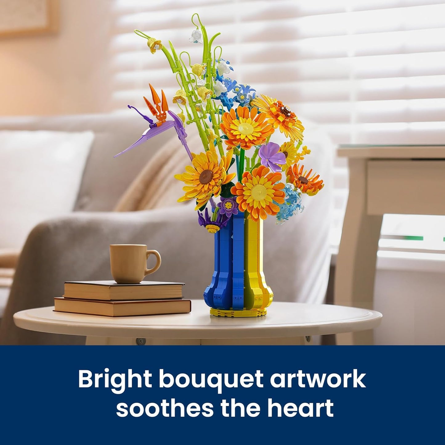 Sunflower Bouquet Building Set for Adults with Vase, Christmas Creative Gift for Women Mom Girlfriends Teens, Buildable Artificial Botanical Flower for Home Office Décor (1147 PCS)