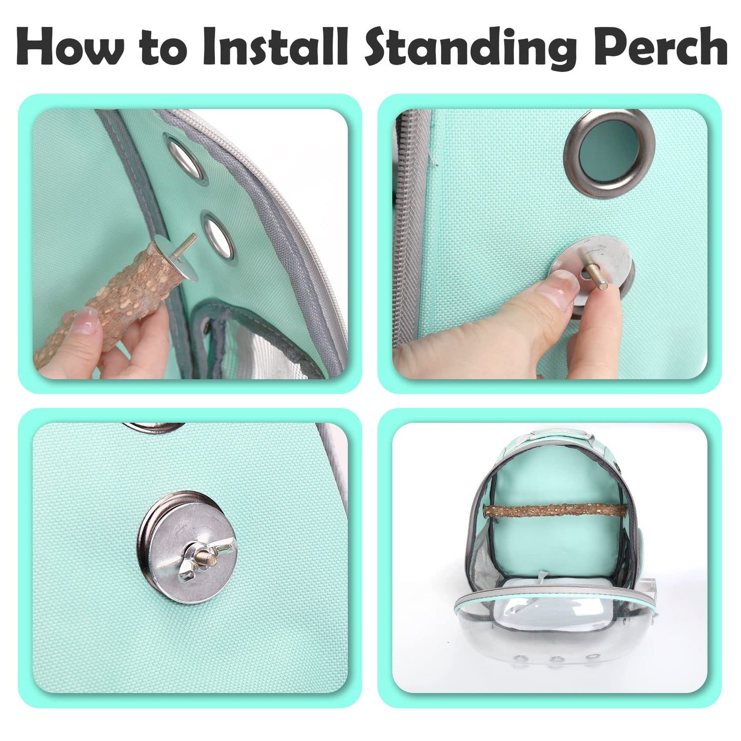 Bird Backpack Carrier with Perch, Portable Bird Travel Cage Bag, Clear Parrot Carrier Cockatiel Cage with Toy Stainless Steel Food Bowl Tray for Conures Parakeet Budgie Canary Lovebirds Small Animals