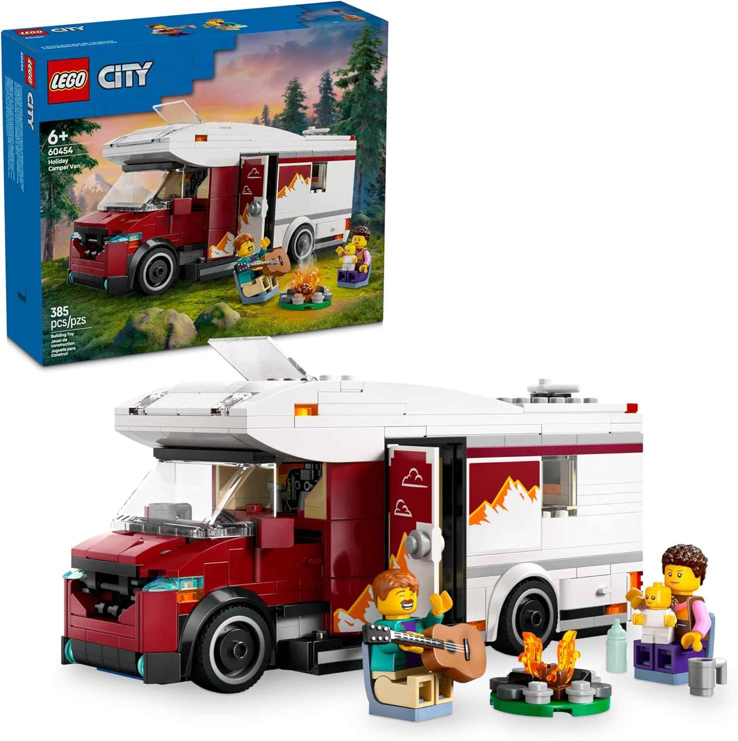 LEGO City Holiday Adventure Camper Van Building Toy Set - Vacation Toy for Kids, Boys and Girls, Ages 6+ - Includes 3 Minifigures and Accessories - Gift Idea for Birthdays and Holidays - 60454