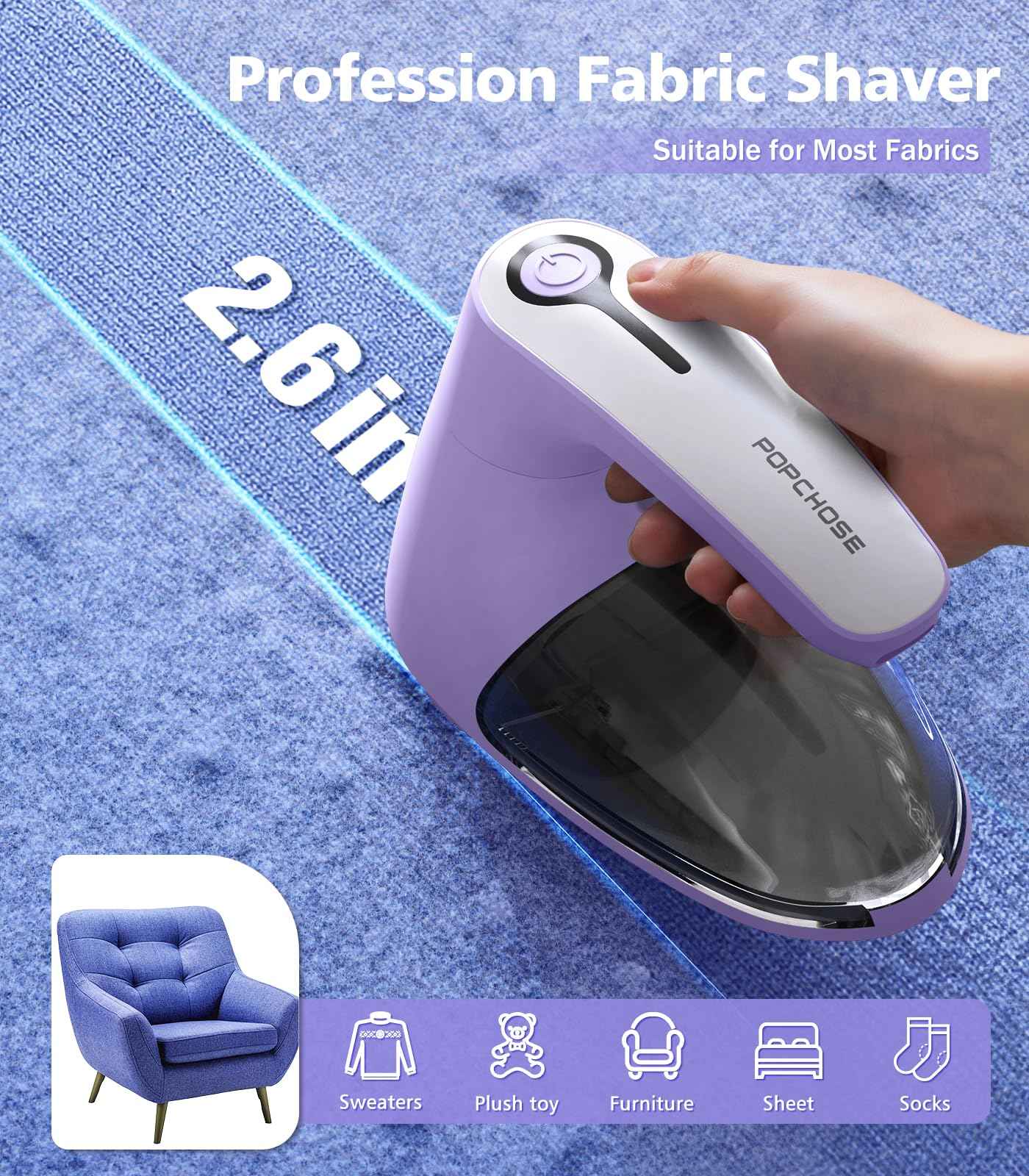 POPCHOSE Fabric Shaver, Lint Remover for Clothes, Lint Shaver with 6-Leaf Blades, 2 Speed Sweater Shavers to Remove Pilling for Clothing, Couch, Furniture, Fuzz, USB Rechargeble, Gray…