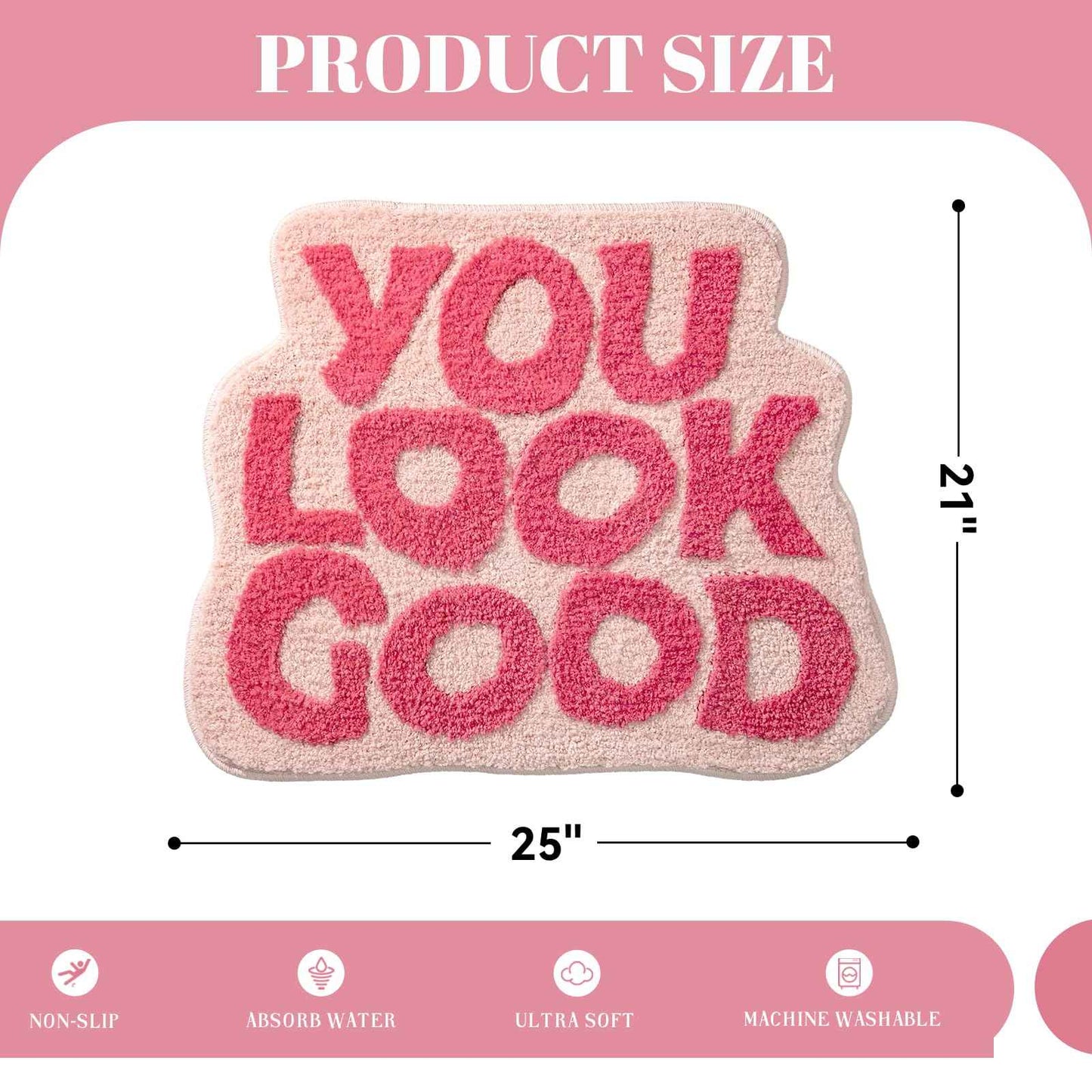 You Look Good Bath Mat Green Bathroom Rugs Funny Cute Bathroom Decor Preppy Small Cool Rug Non Slip Microfiber Washable Absorbent Shower Rug, 25”x21”…