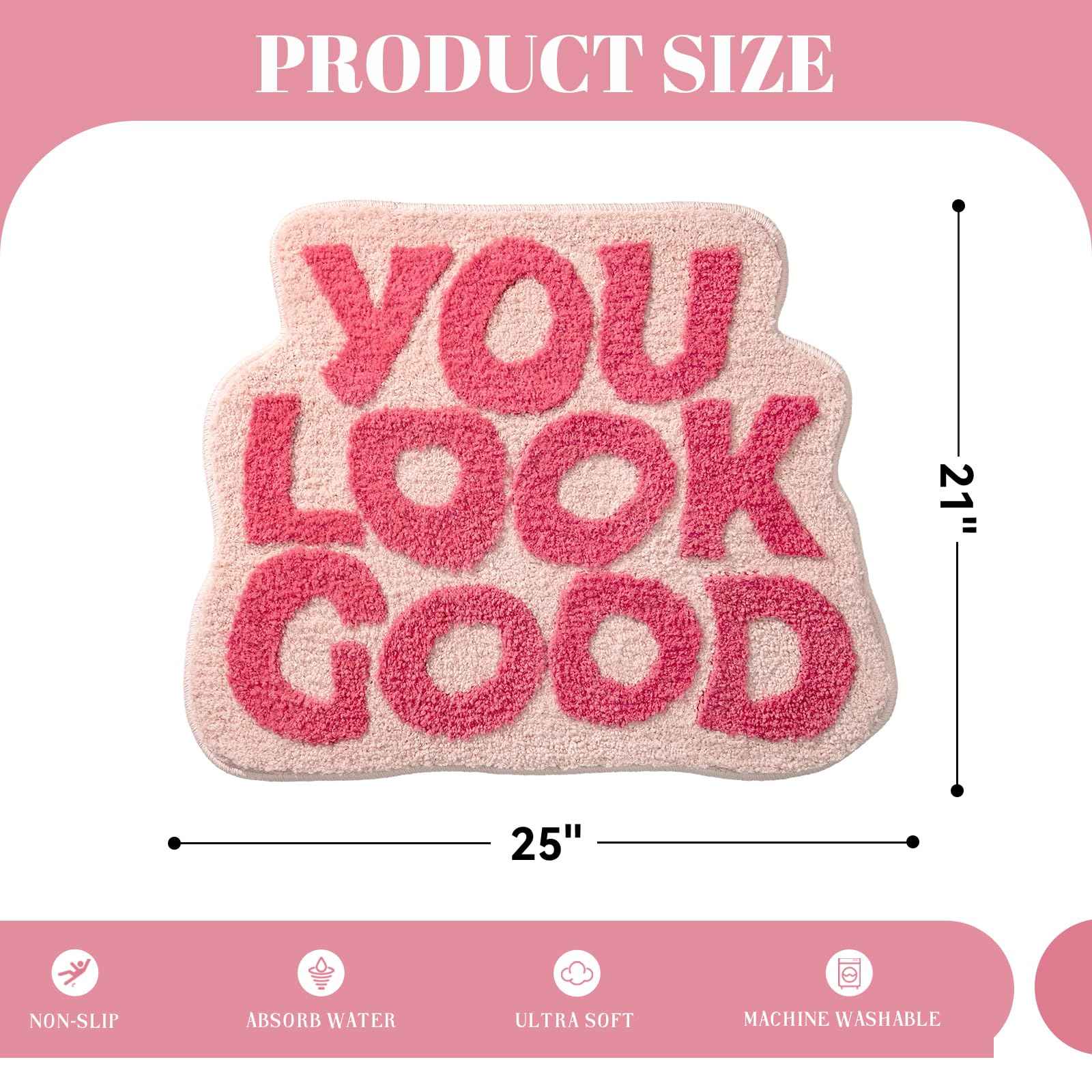 You Look Good Bath Mat Green Bathroom Rugs Funny Cute Bathroom Decor Preppy Small Cool Rug Non Slip Microfiber Washable Absorbent Shower Rug, 25”x21”…