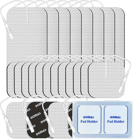 DOMAS 24 Pack 2x2&2x4 TENS Pads with Pad Holder, for TENS 7000, 30 Uses, Latex-Free, TENS Unit Electrode Replacement Pads Compatible with AUVON Etekcity & Other 2 mm Pin TENS Units