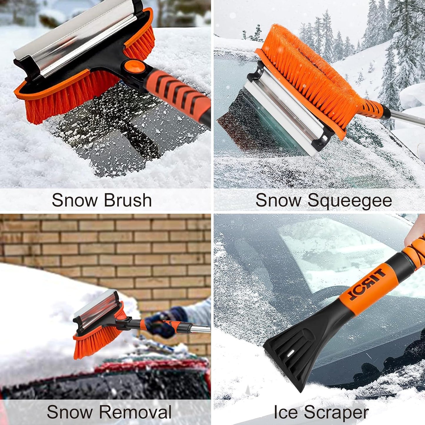 42'' Ice Scraper and Extendable Snow Brush Emergency Snow Shovel Snow Broom with Foam Grip 180° Pivoting Brush Head Snow Scraper for Cars, Trucks, SUVs, Vehicle