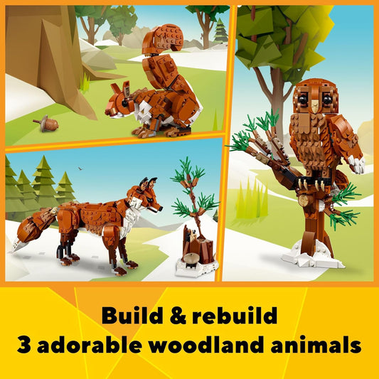 LEGO Creator 3 in 1 Forest Animals Red Fox Toys - Building Toys for Kids, Boys & Girls, Ages 9+ - W/ 3 Building Options into Fox, Owl, or Squirrel - Gift for Christmas - 31154