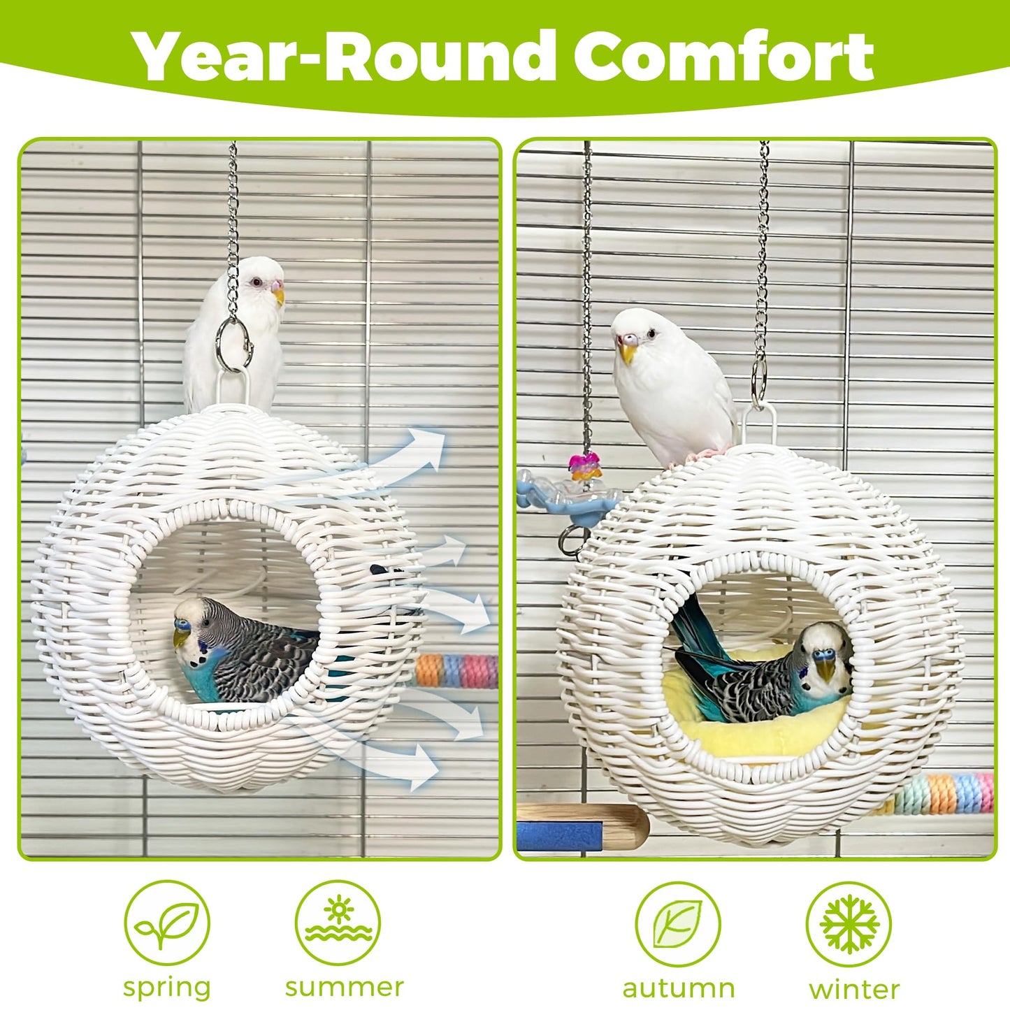Chewproof Steel Frame Bird Nest for Cage, Washable Small Bird Bed Hammock Hideout Lay Eggs Parakeet Nest Sleep, Parakeet Warm Bed House Hut for Lovebird, Canary, Budgie, Finch (Brown)