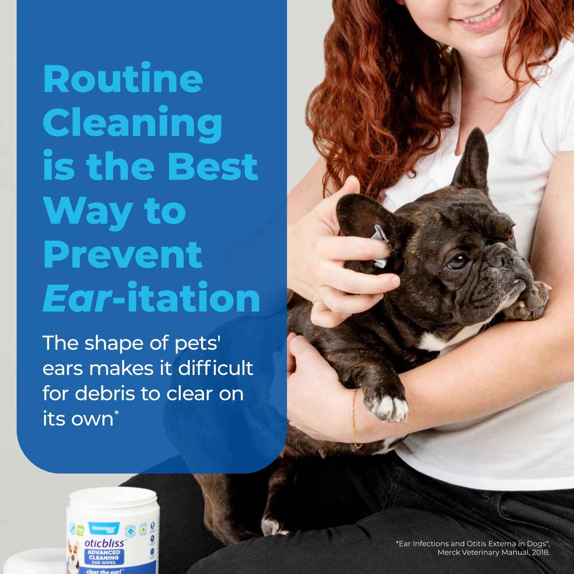 Vetnique Oticbliss Cat & Dog Ear Wipes - Dog Ear Infection Treatment or Dog Ear Cleaner Wipes for Dirty, Waxy, Smelly Dog Ears, Odor Control with Aloe Vera & Salicylic Acid (Finger Mitt Ear Wipes)