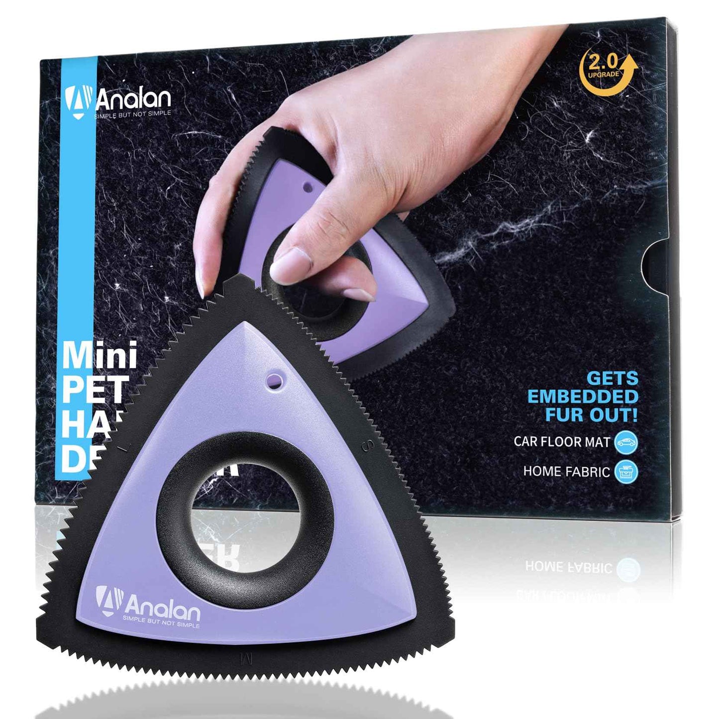Analan Mini Pet Hair Remover for Car Detailing Supplies, Carpet Dog Hair Remover for Car Interior, Triangle Dog Hair Remover for Auto Detailing, Couch, Furniture, Lint, Carpet (Jet Black)