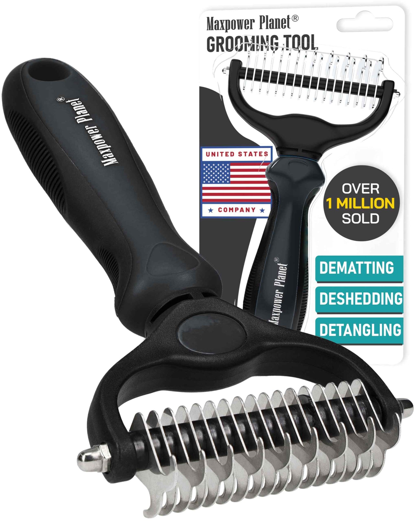 Maxpower Planet Pet Grooming Brush - Double Sided Shedding and Dematting Undercoat Rake Comb for Dogs and Cats,Extra Wide (B1 - Rake, Gloves & Comb, Large)