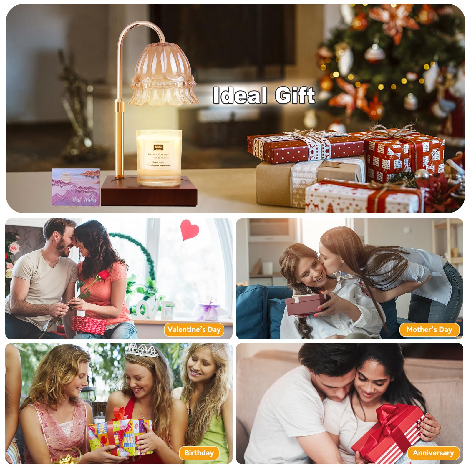 Candle Warmer Lamp with 3 Bulbs, Adjustable Height Dimmable Candle Warmer with Timer, Candle Lamp with Charming Gift Box Ribbon,Birthday Gifts for Women Mom, House Warming Gifts New Home Decor jlhbookstore.store