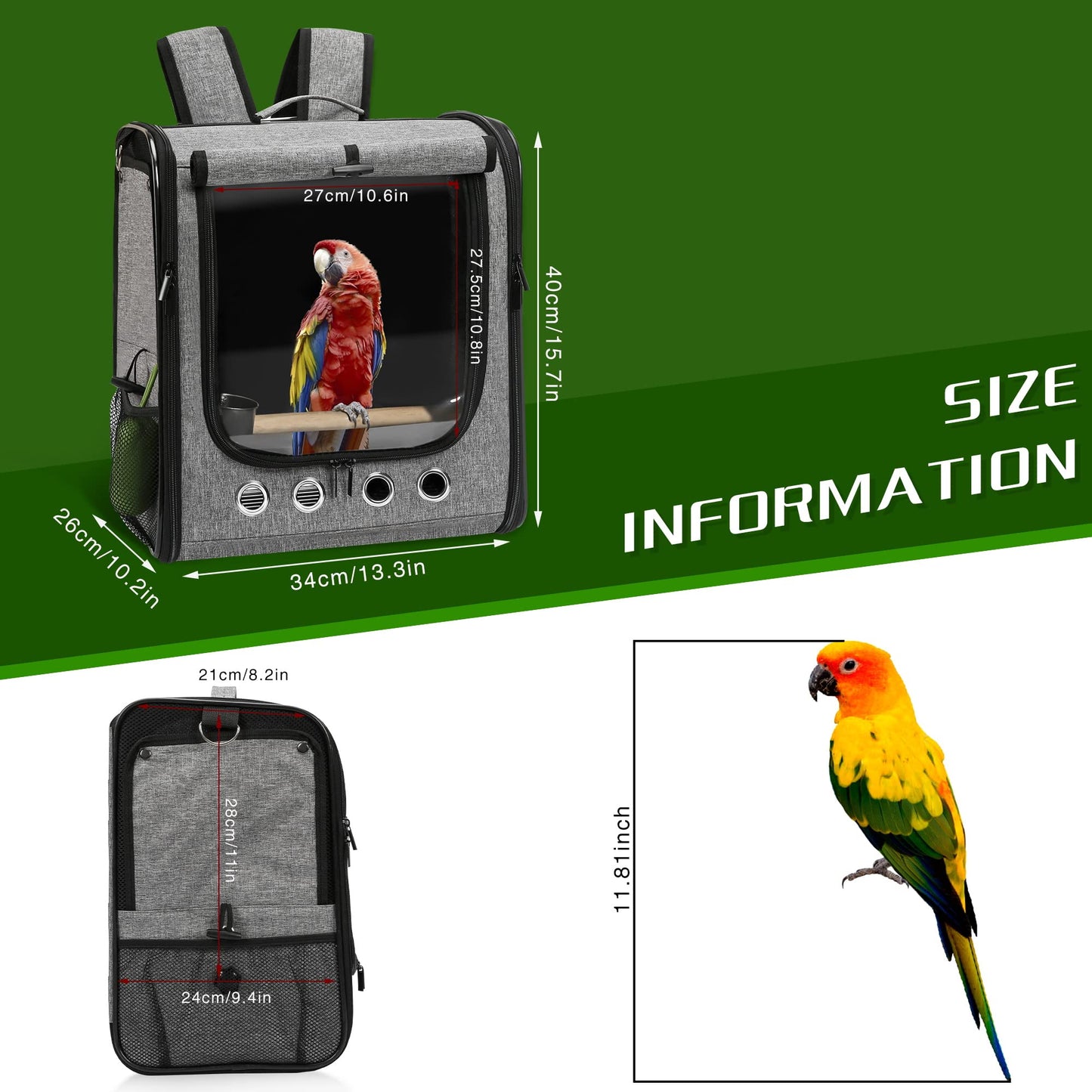SUERTREE Bird Carrier Bag With Stand, Lightweight Backpack for Parrot, Portable Travel Cage, Pet Transparent Breathable Carrier