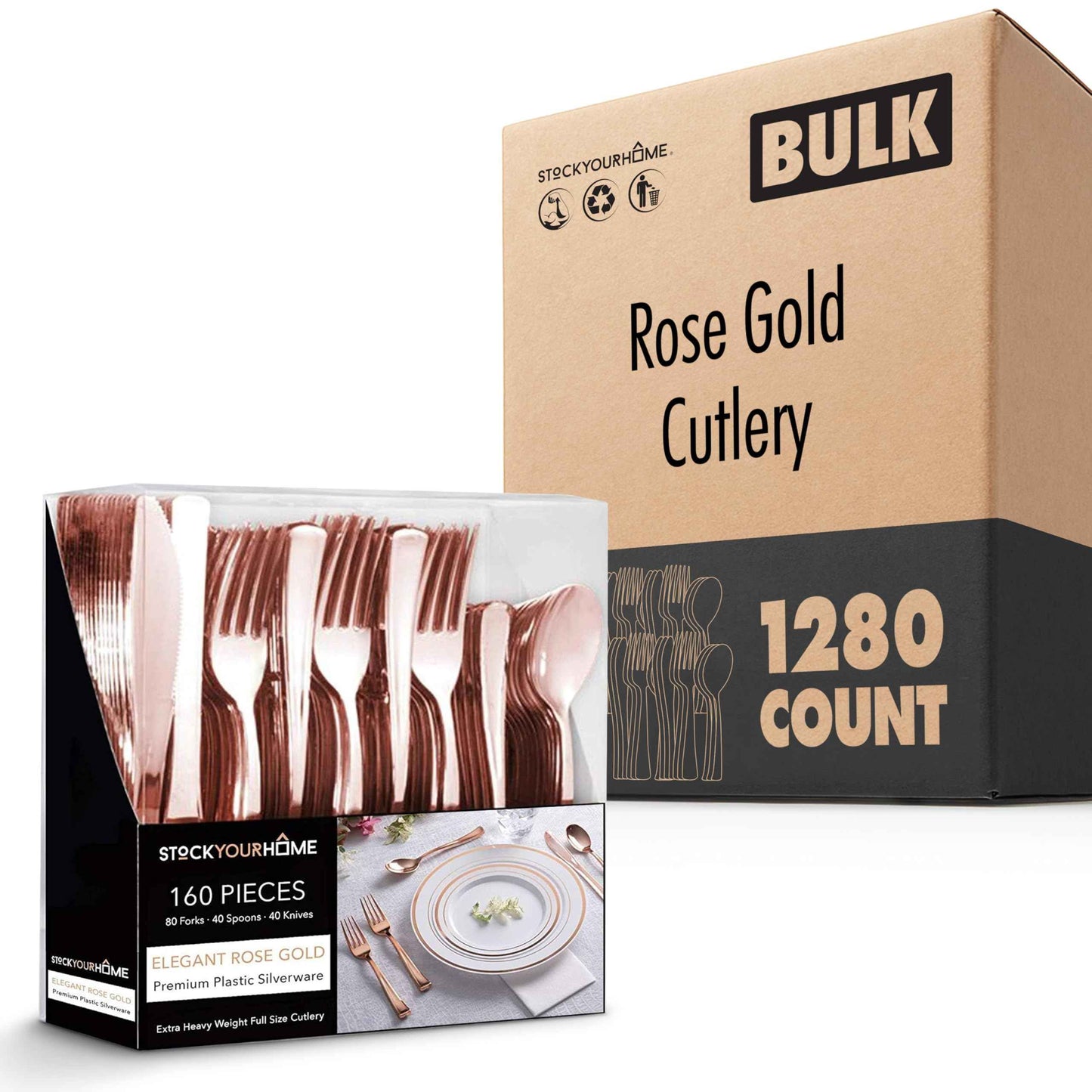Gold Plastic Silverware Set (160 Bulk Pack) Disposable Cutlery Utensils, 80 Gold Forks, 40 Gold Knives, 40 Gold Spoons, Heavy Duty Flatware For Holidays, Parties, Dinners, Weddings, and Occasions