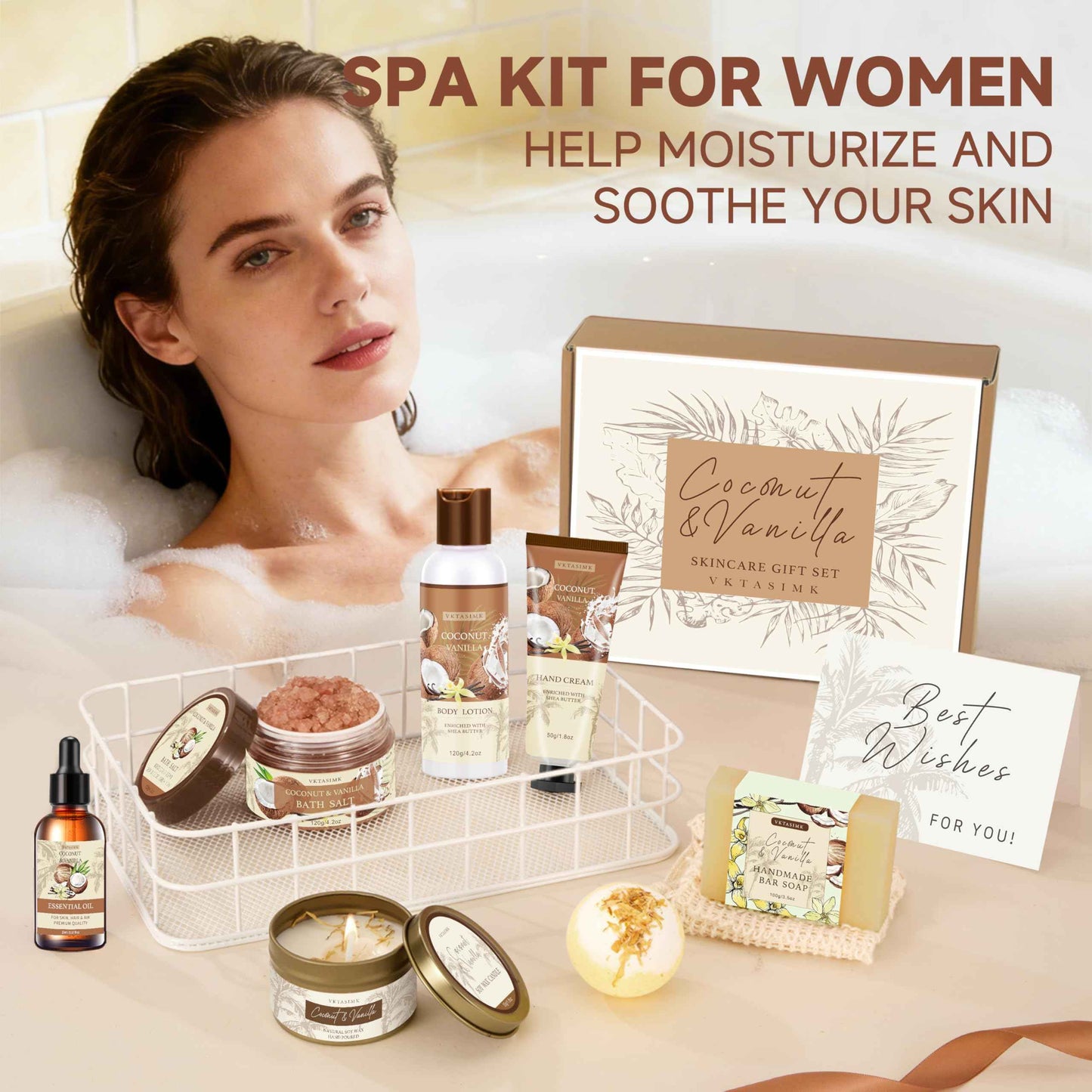 Gifts for Women, Birthday Gifts for Women, Bath and Body Gift Basket Mothers Day Gifts, Rose Home Spa Set Self Care Gift, Thank You for Mom Sister Her Teacher Friends Friendship