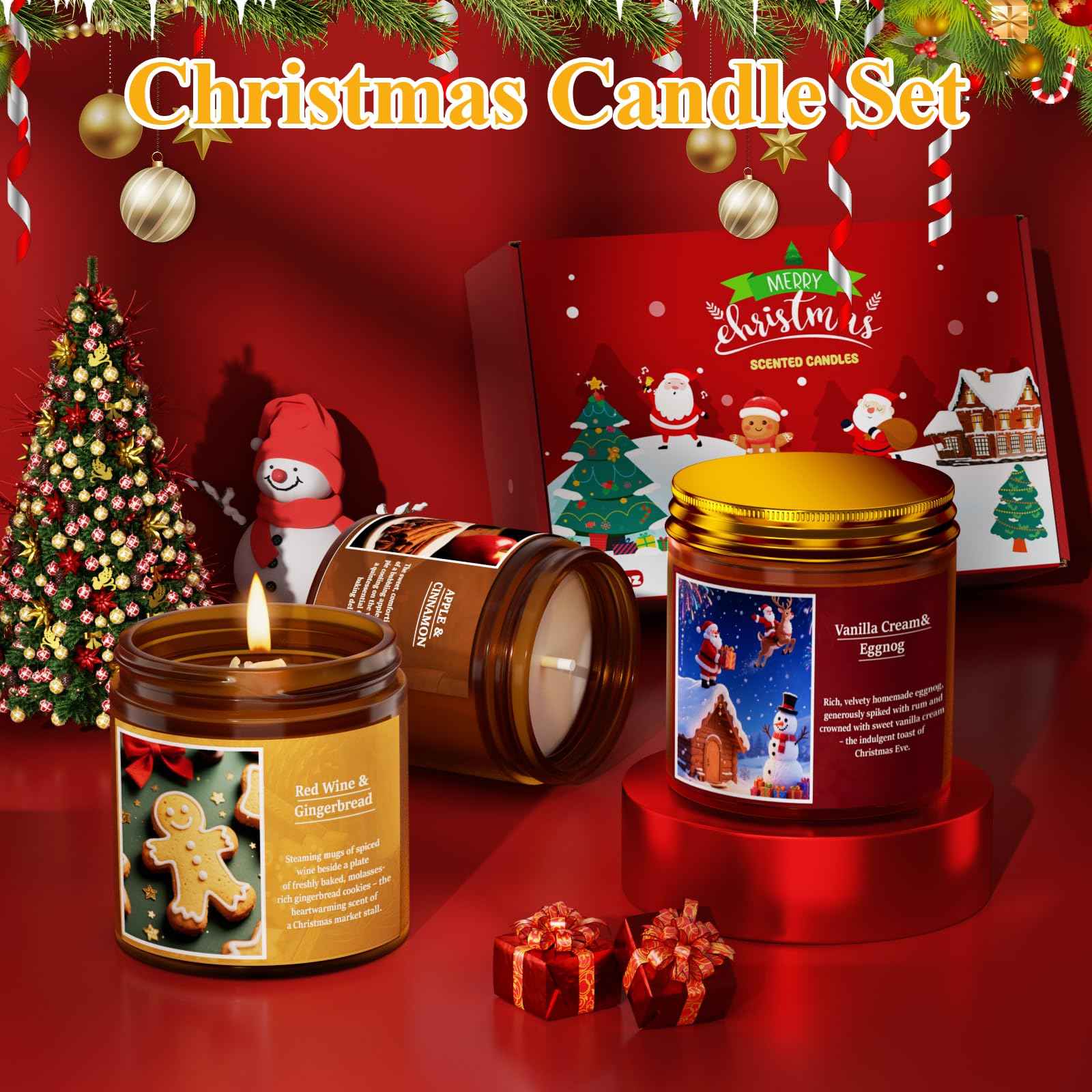 Christmas Candle Set, 6 Pack Candles for Home Scented, Aromatherapy Jar Candle Gifts for Women, Natural Soy Wax Long Lasting Glass Candle Set, Scented Candles for Christmas, Birthday, Thanksgiving Day