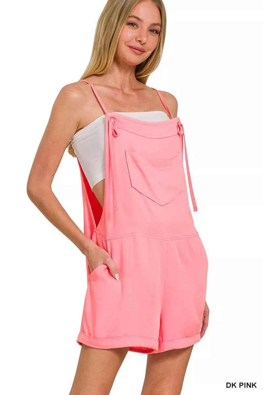 Zenana Rayon Woven Romper With Tie Knot Strap