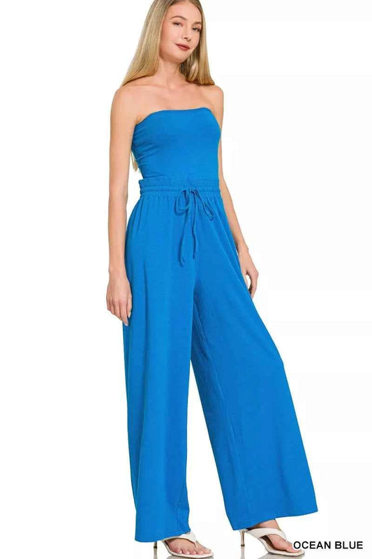 Zenana Tube Top Jumpsuit with Drawstring Waist